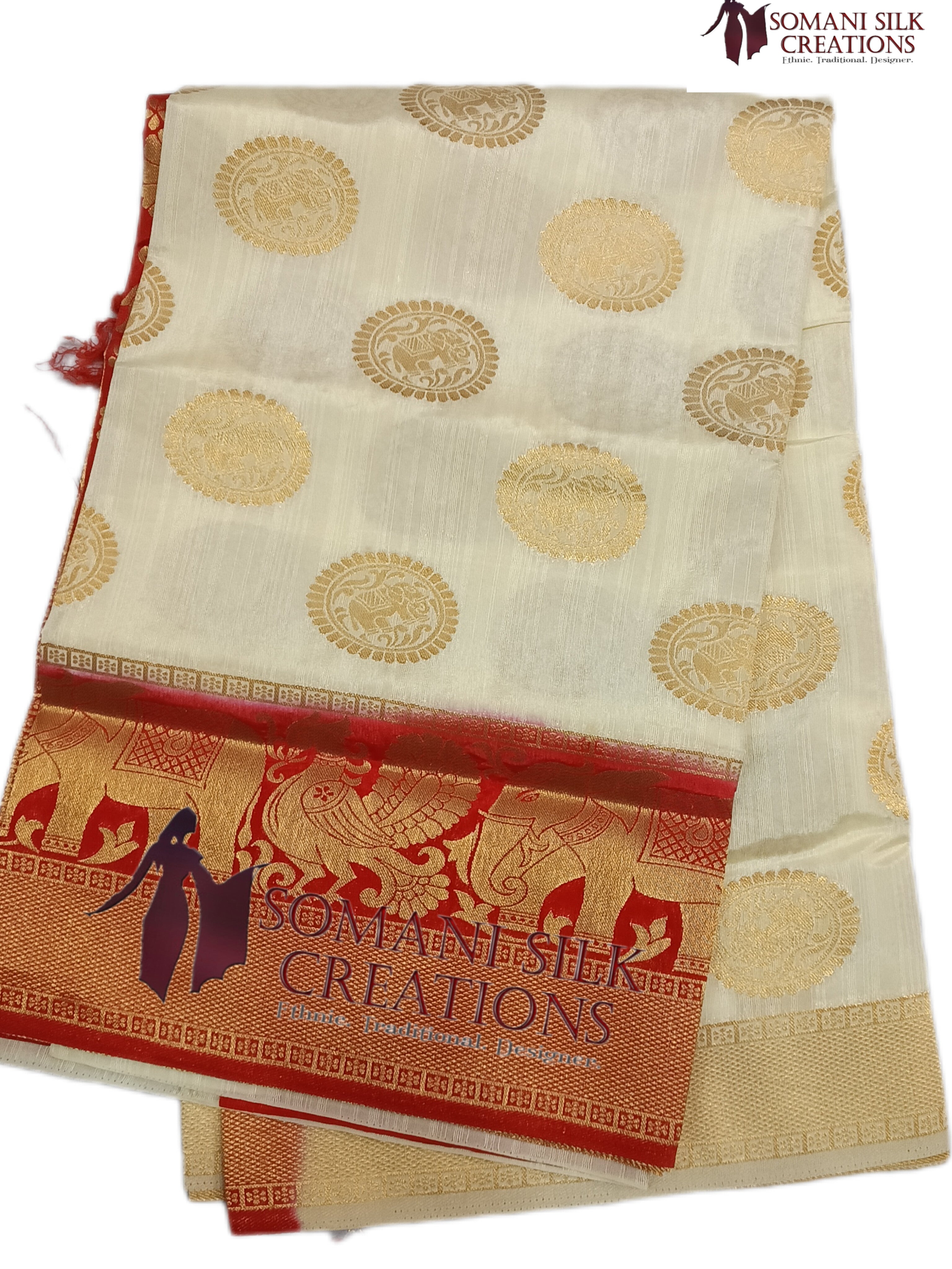 White Red Combination Saree