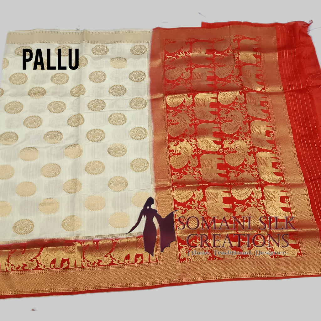 White Red Combination Saree