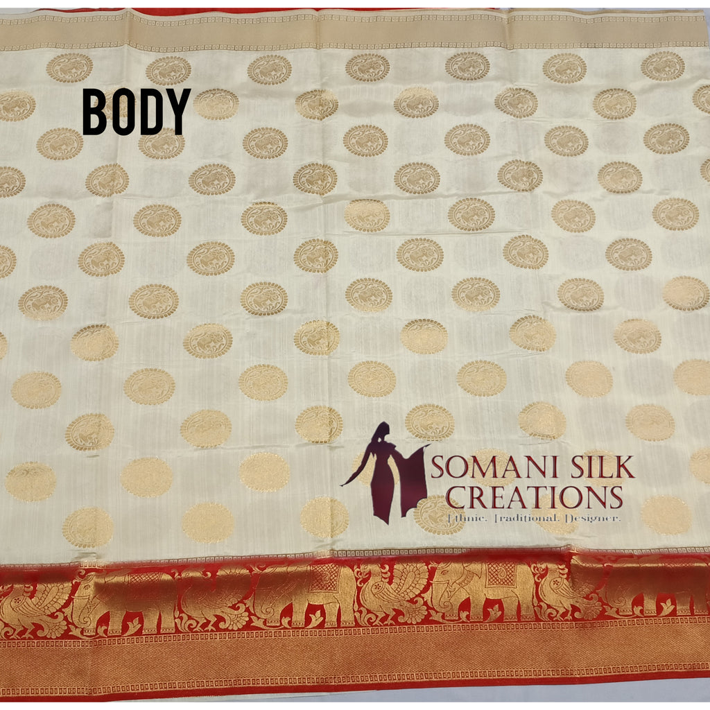 White Red Combination Saree