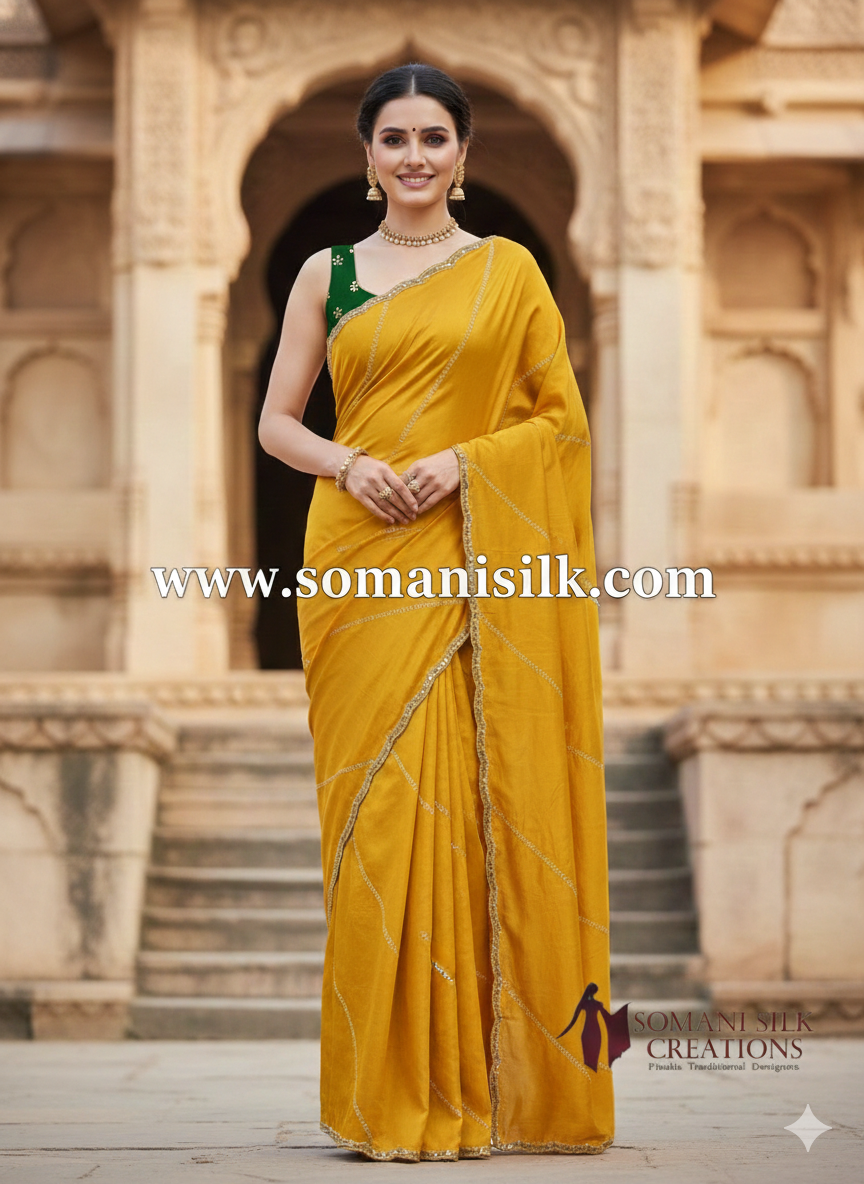 Calcutta Embroidery Yellow Colour HO Silk Saree