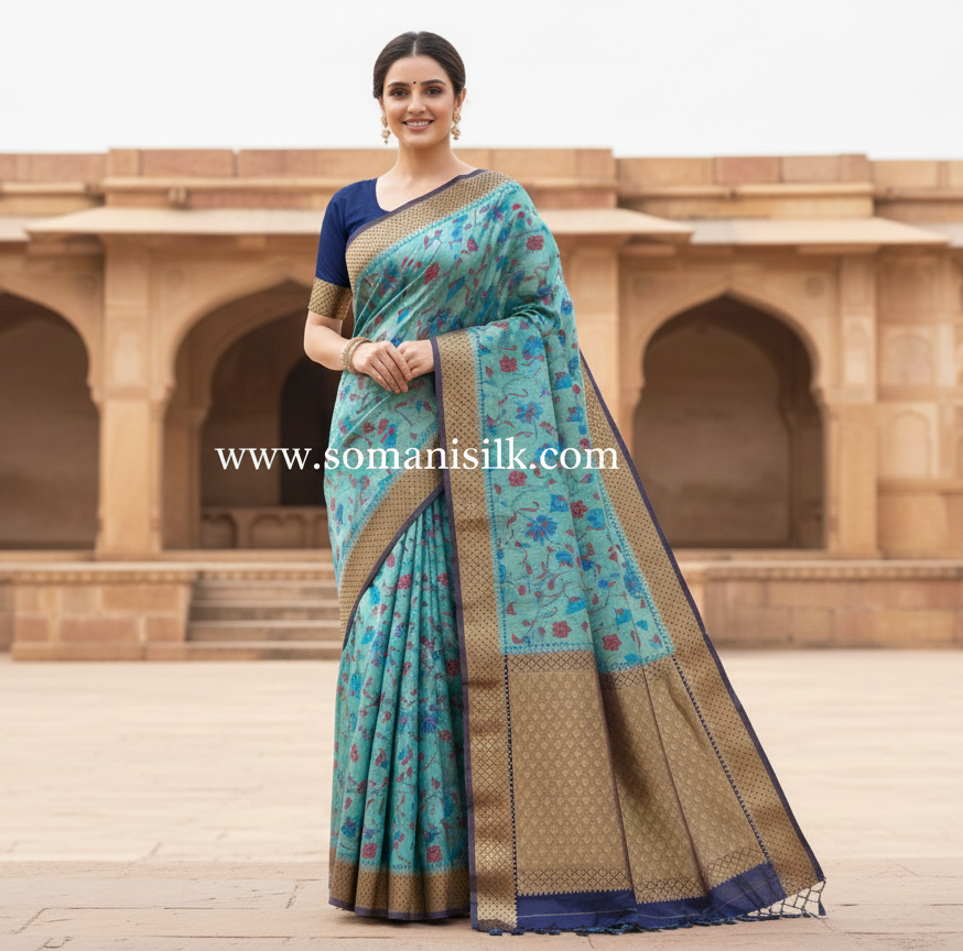 Art Silk Jaal Blue Colour Saree 