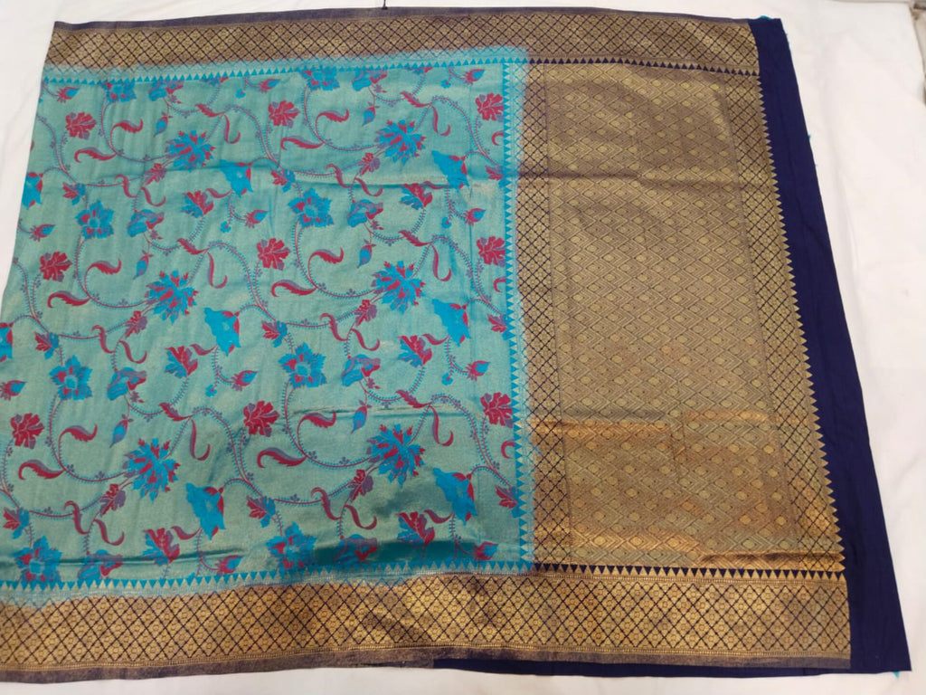 Art Silk Jaal Blue Colour Saree 1
