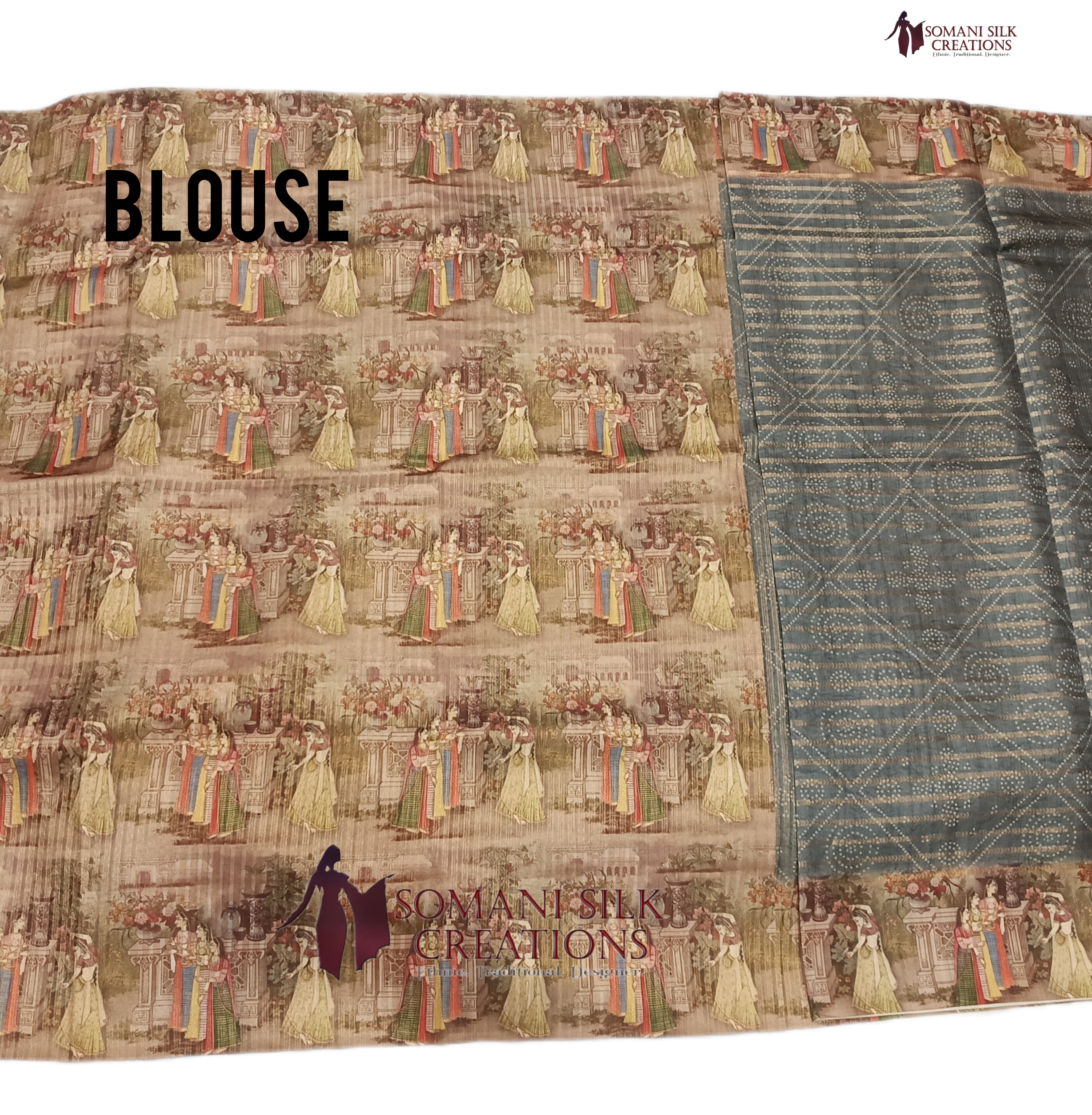 Traditional Indian Kalamkari border bhandej saree in grey color 