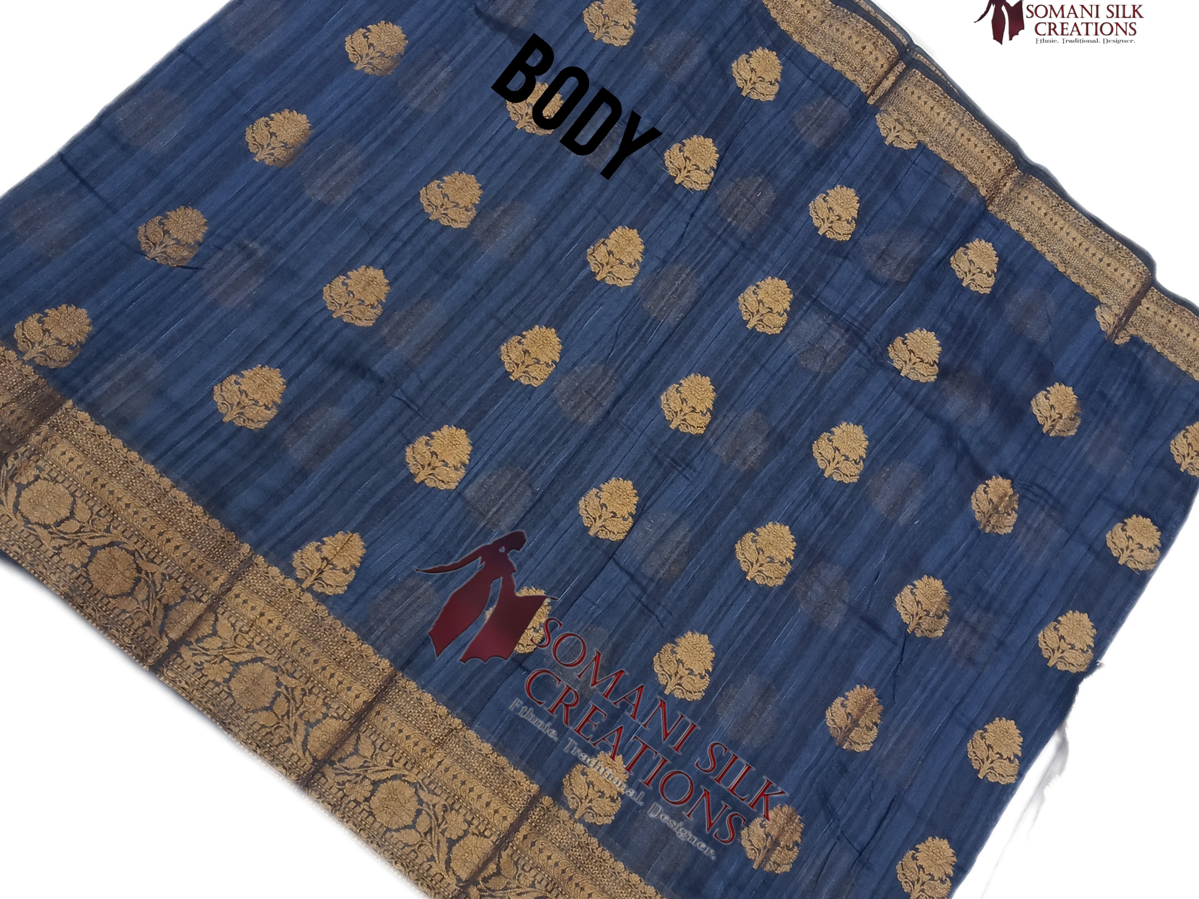 Traditional banarsi cotton linen saree with antique zari border and buti