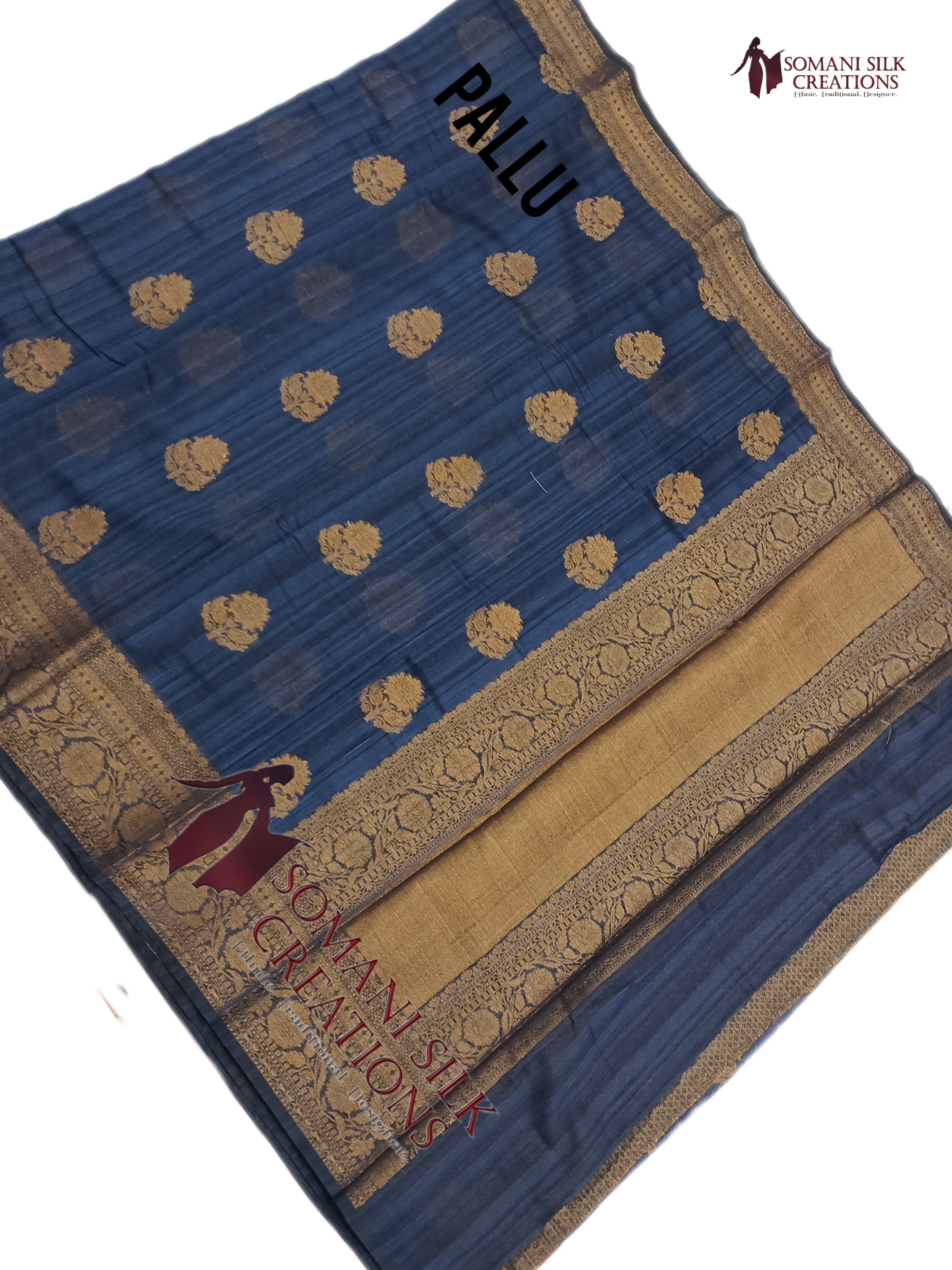 Traditional banarsi cotton linen saree with antique zari border and buti