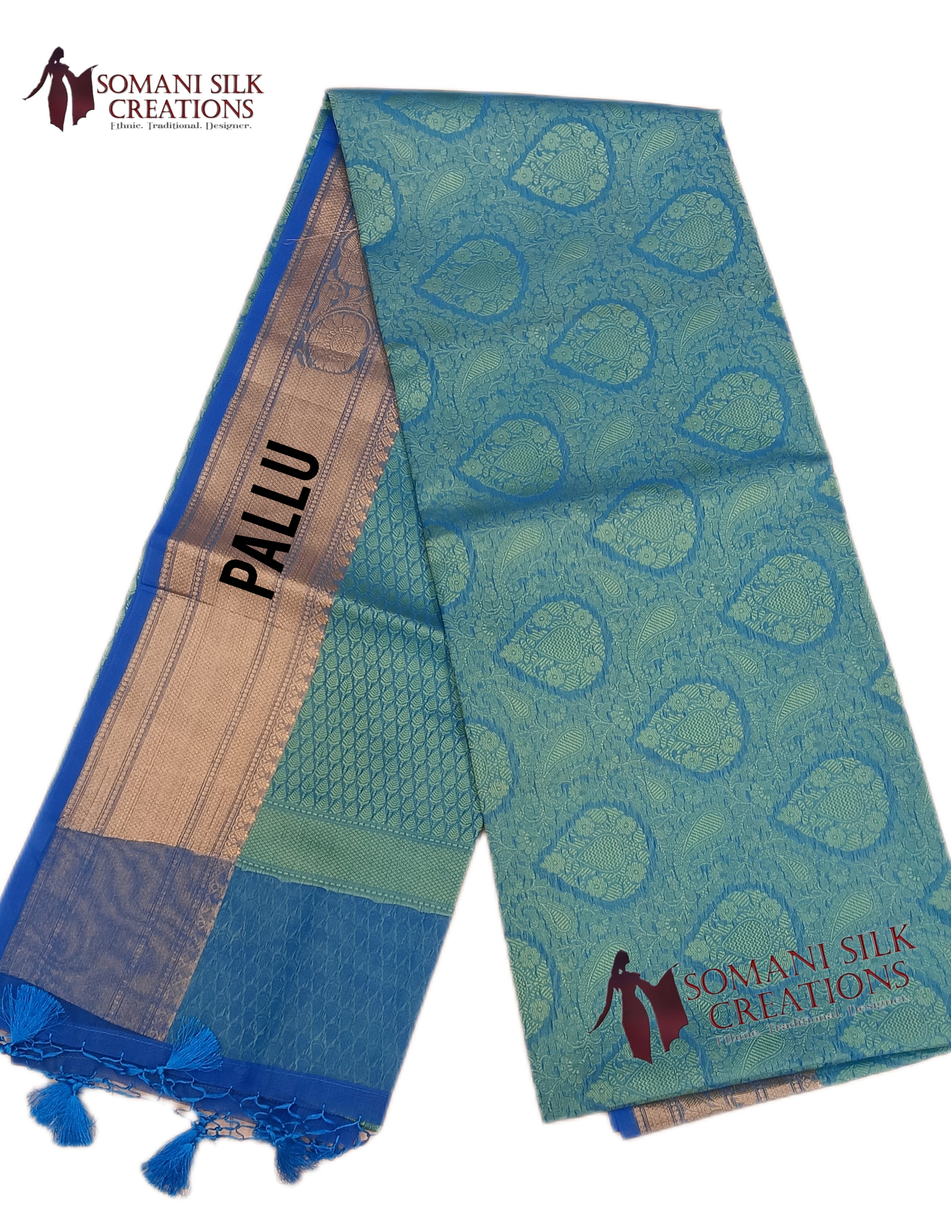 Banarsi handloom weaving tanchui heavy pallu and blouse saree in light blue color