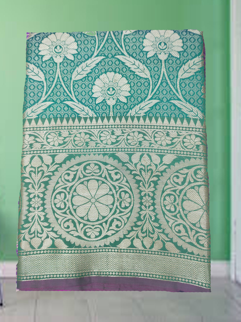 Banarsi jaal leaf green handloom silk saree 