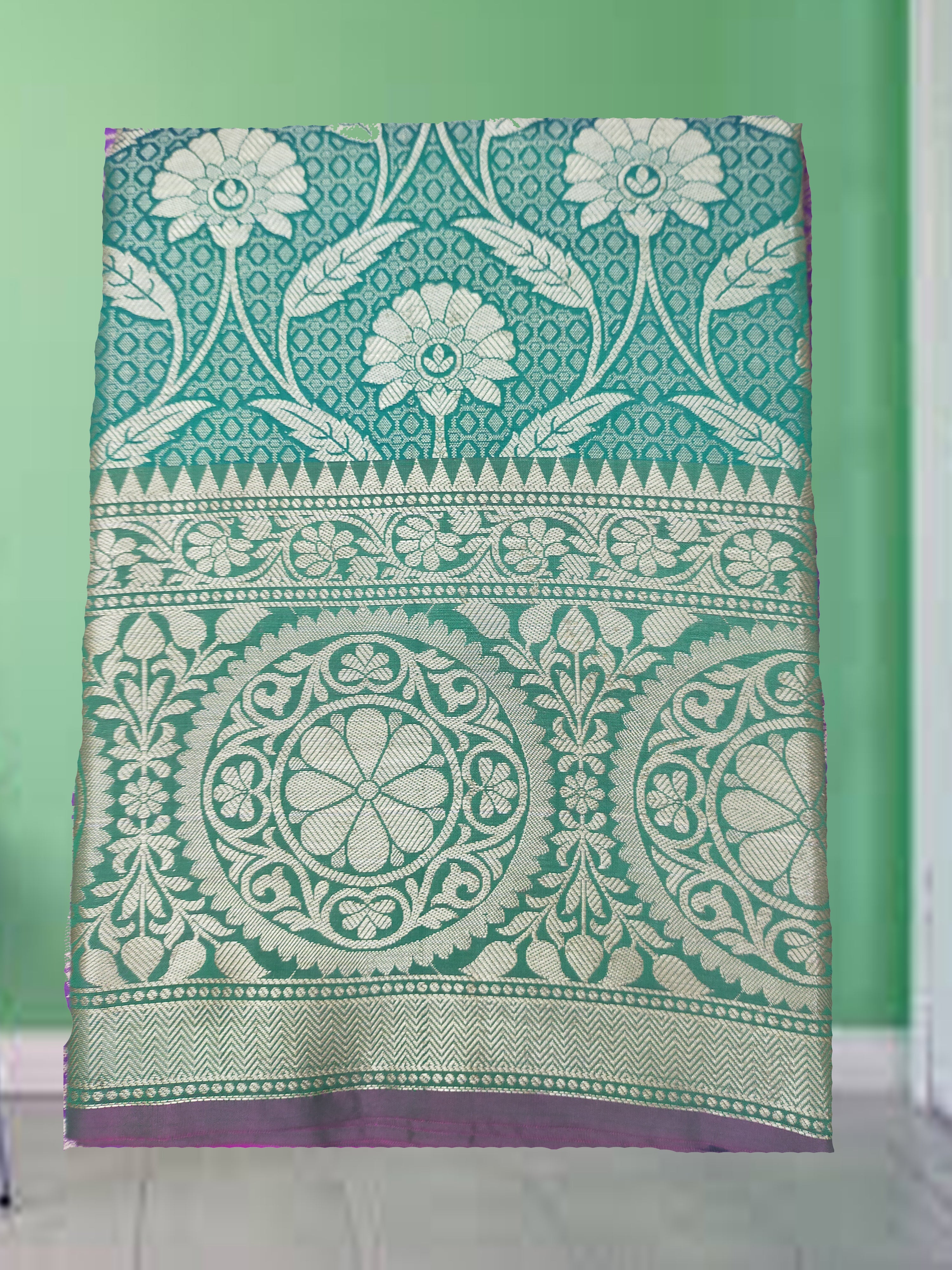Banarsi jaal leaf green handloom silk saree 