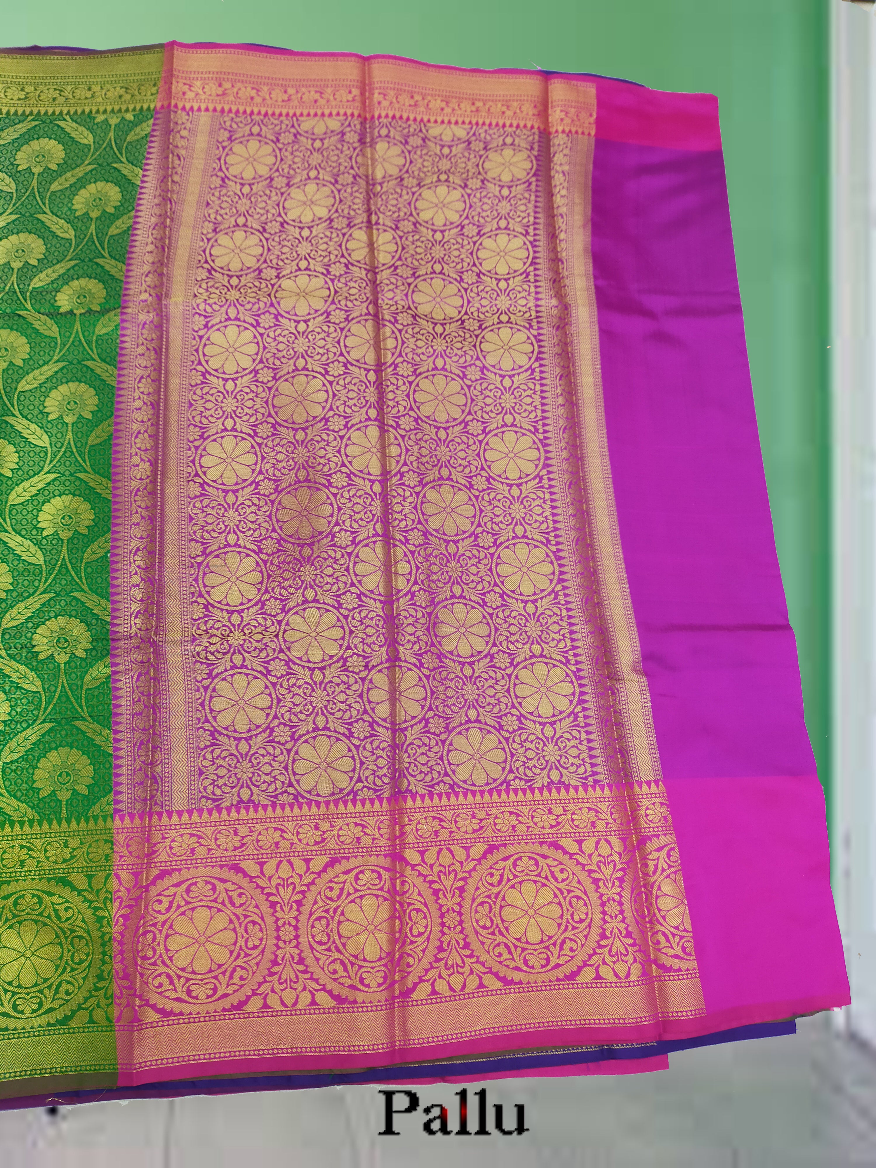 Banarsi jaal leaf green handloom silk saree 
