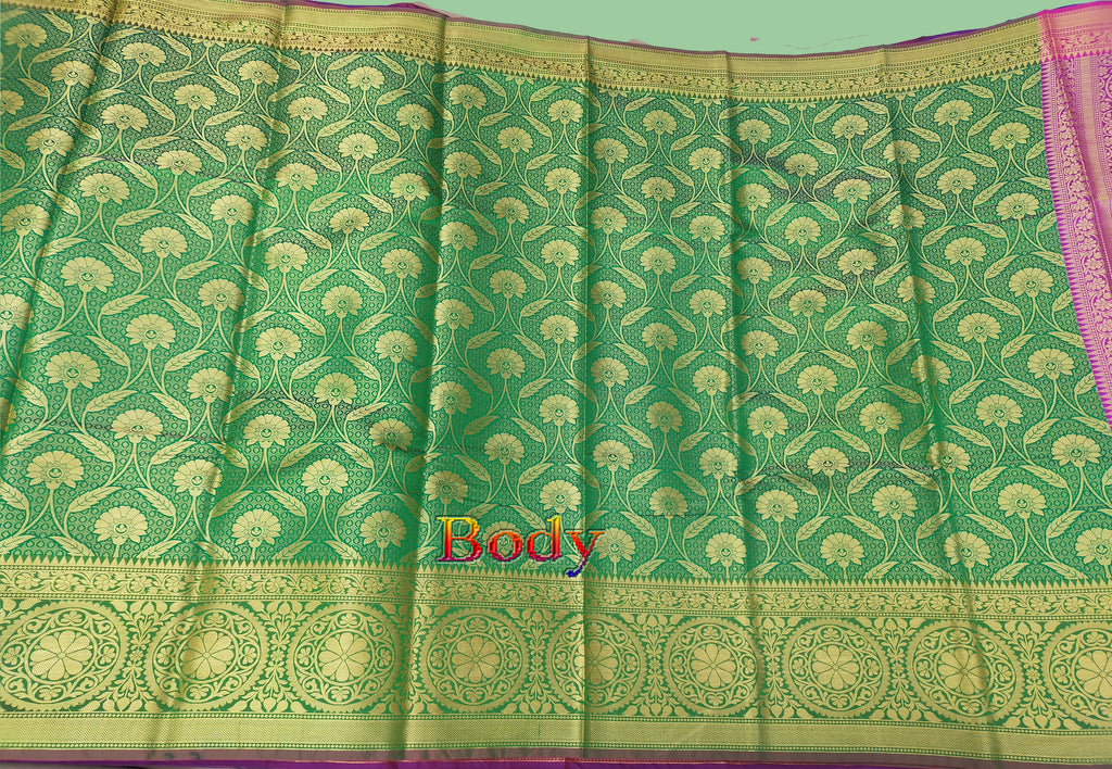 Banarsi jaal leaf green handloom silk saree
