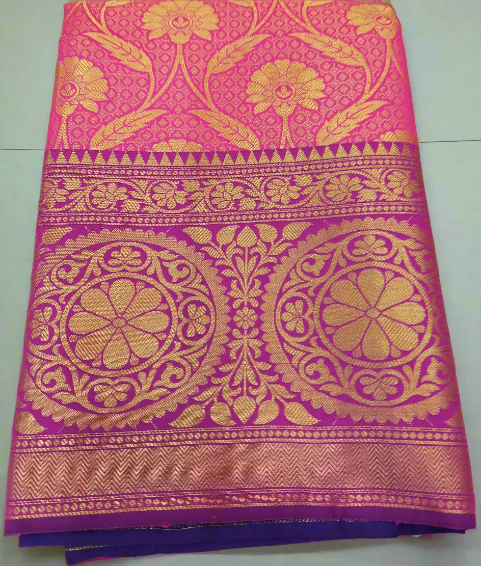 Banarsi jaal pink handloom silk saree