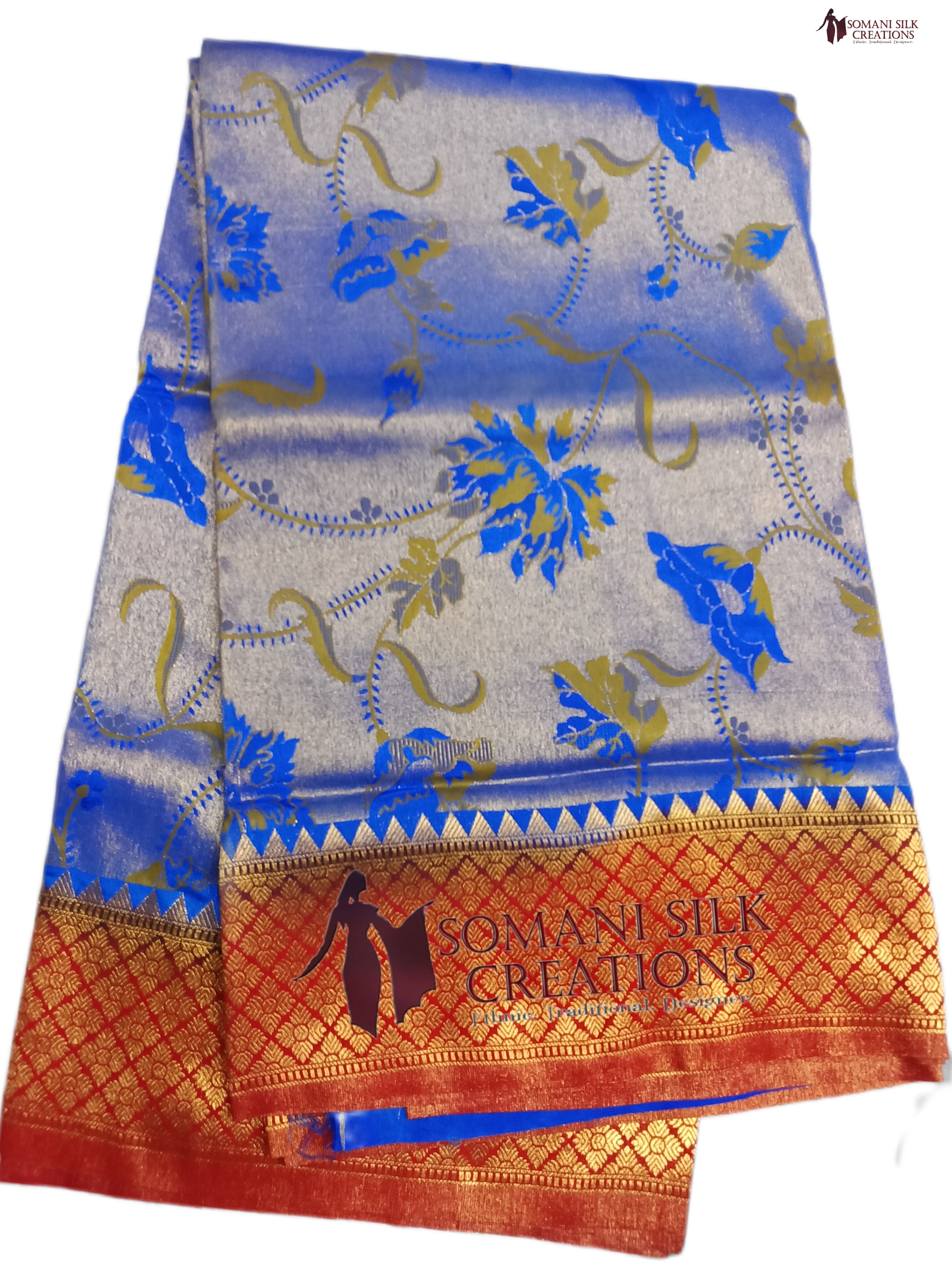 Bangalore blue color silk jaal contrast border