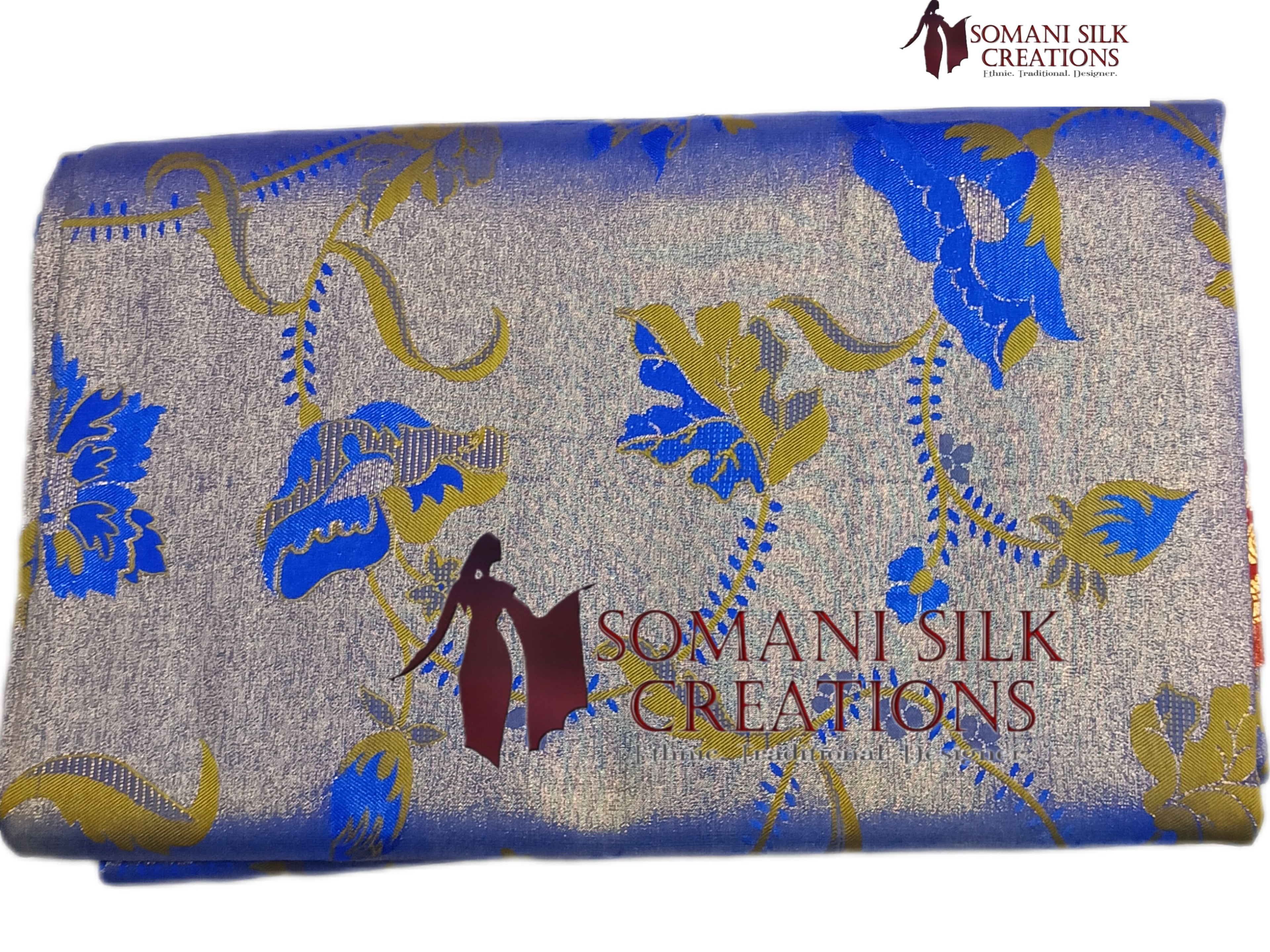 Bangalore blue color silk jaal contrast border