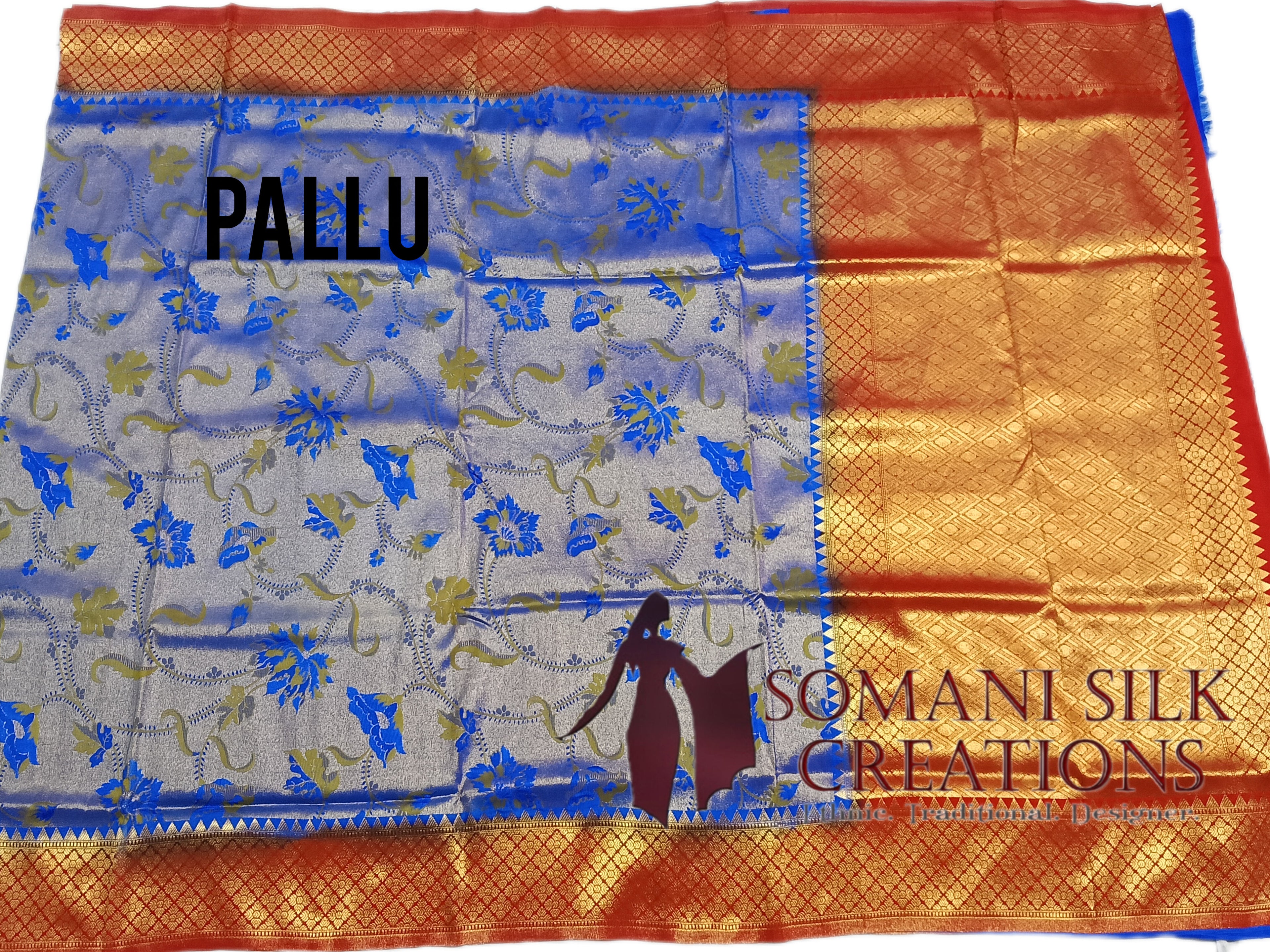 Bangalore blue color silk jaal contrast border