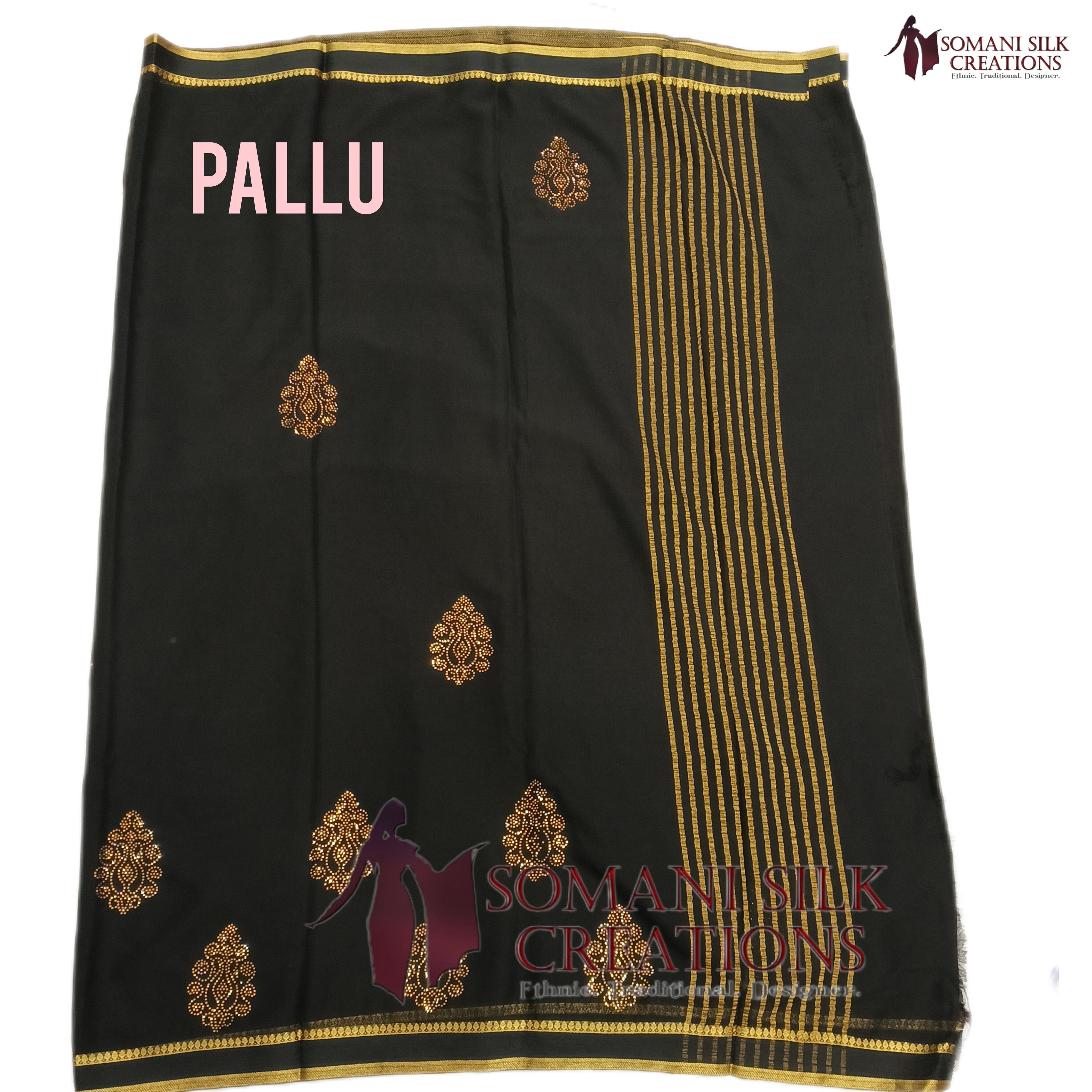 Black Chiffon Chinon Embroidery Saree 