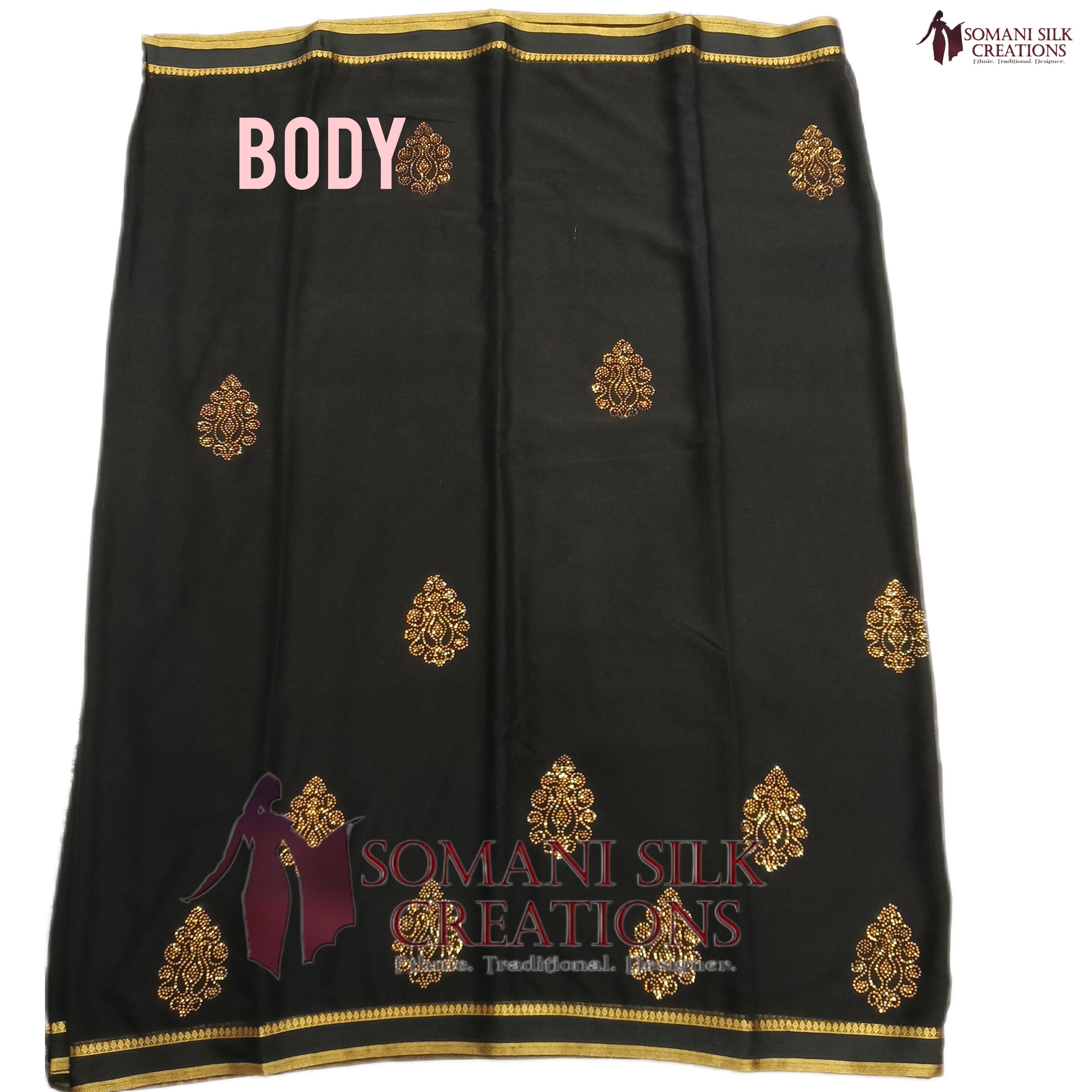 Black Chiffon Chinon Embroidery Saree 
