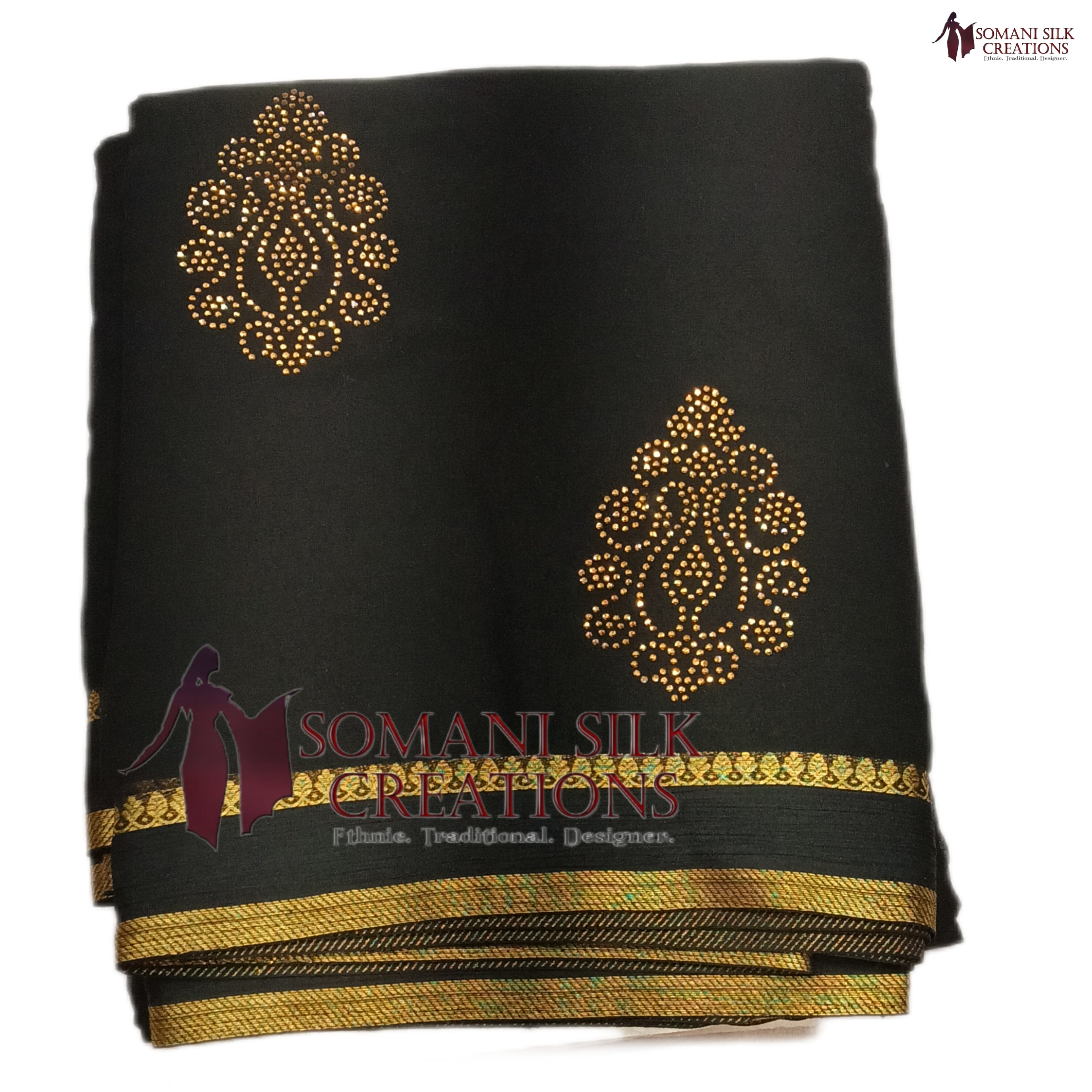 Black Chiffon Chinon Embroidery Saree