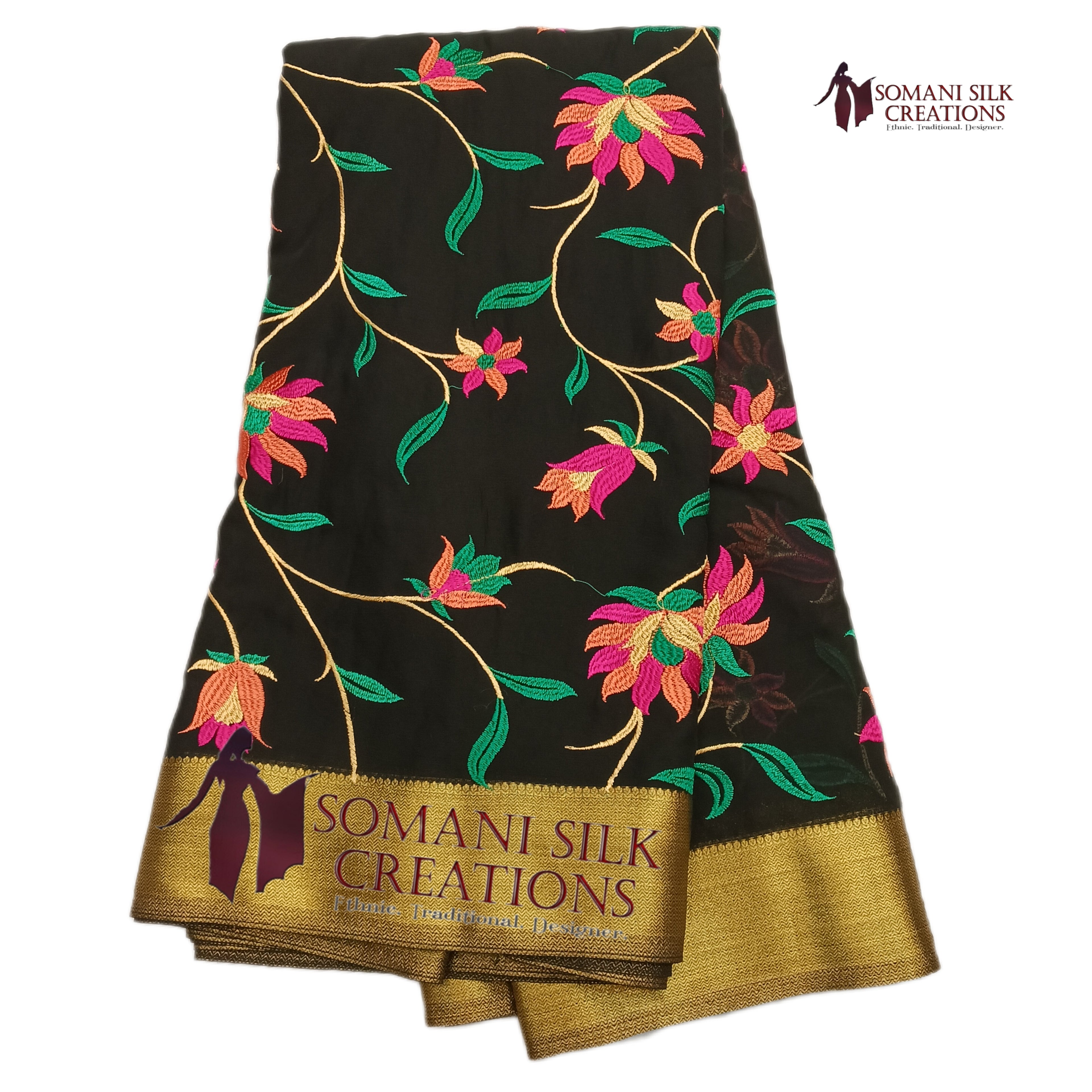 Black Chiffon Resham Jaal Embroidery Saree 