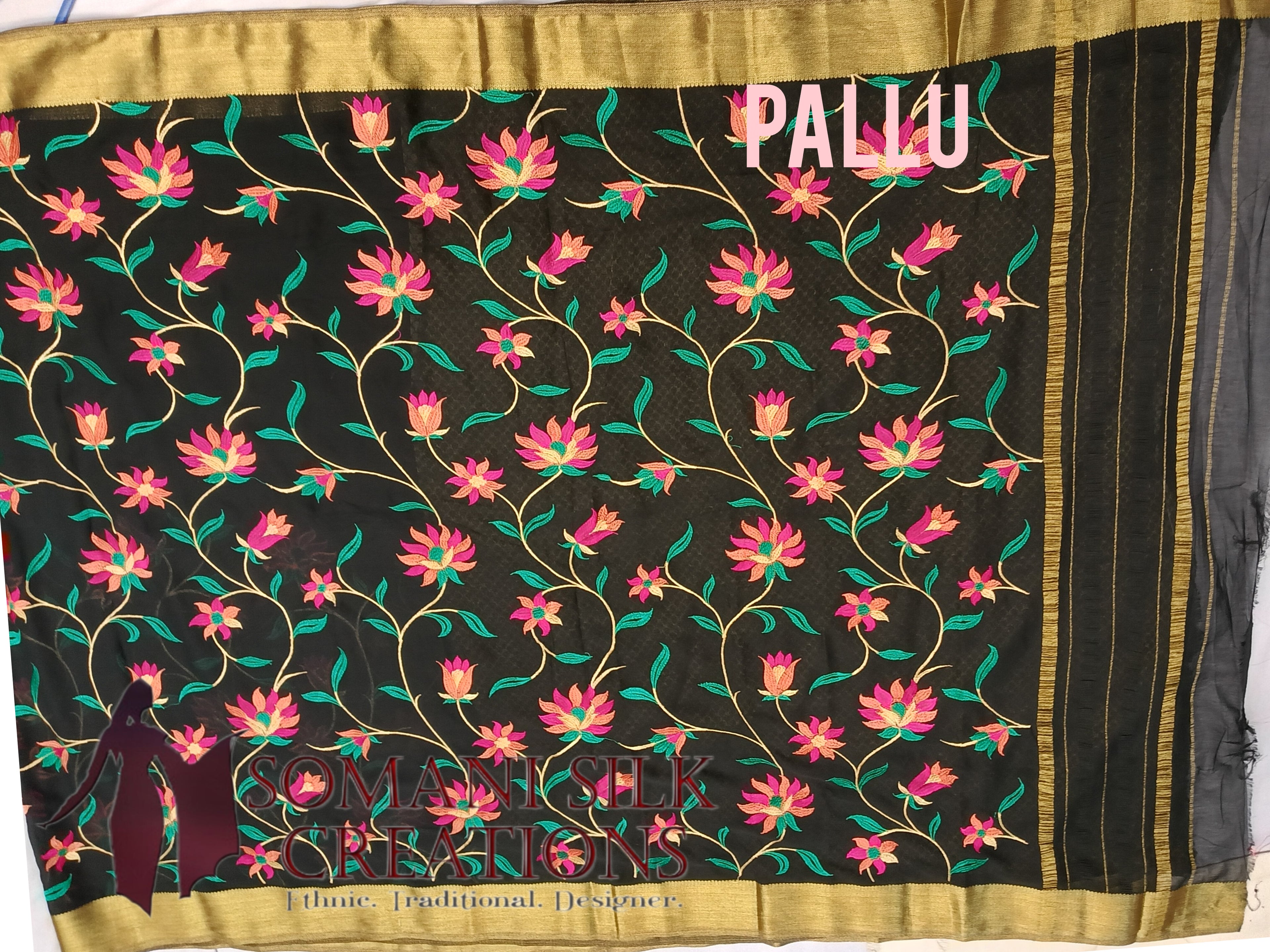 Black Chiffon Resham Jaal Embroidery Saree 