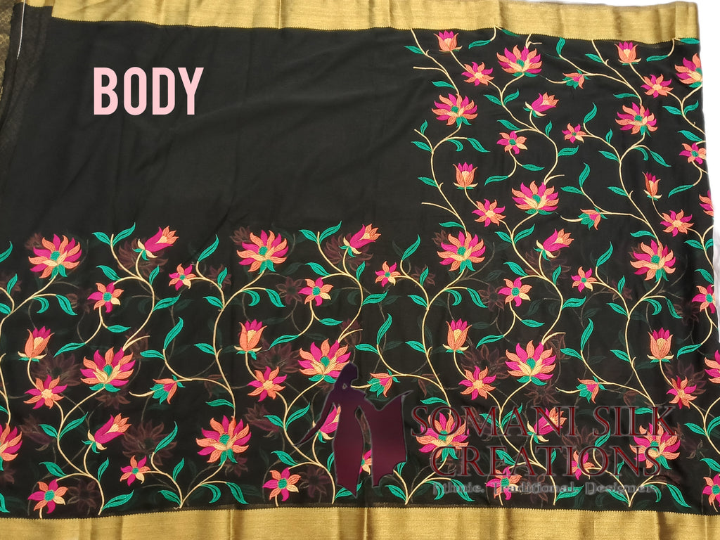 Black Chiffon Resham Jaal Embroidery Saree 