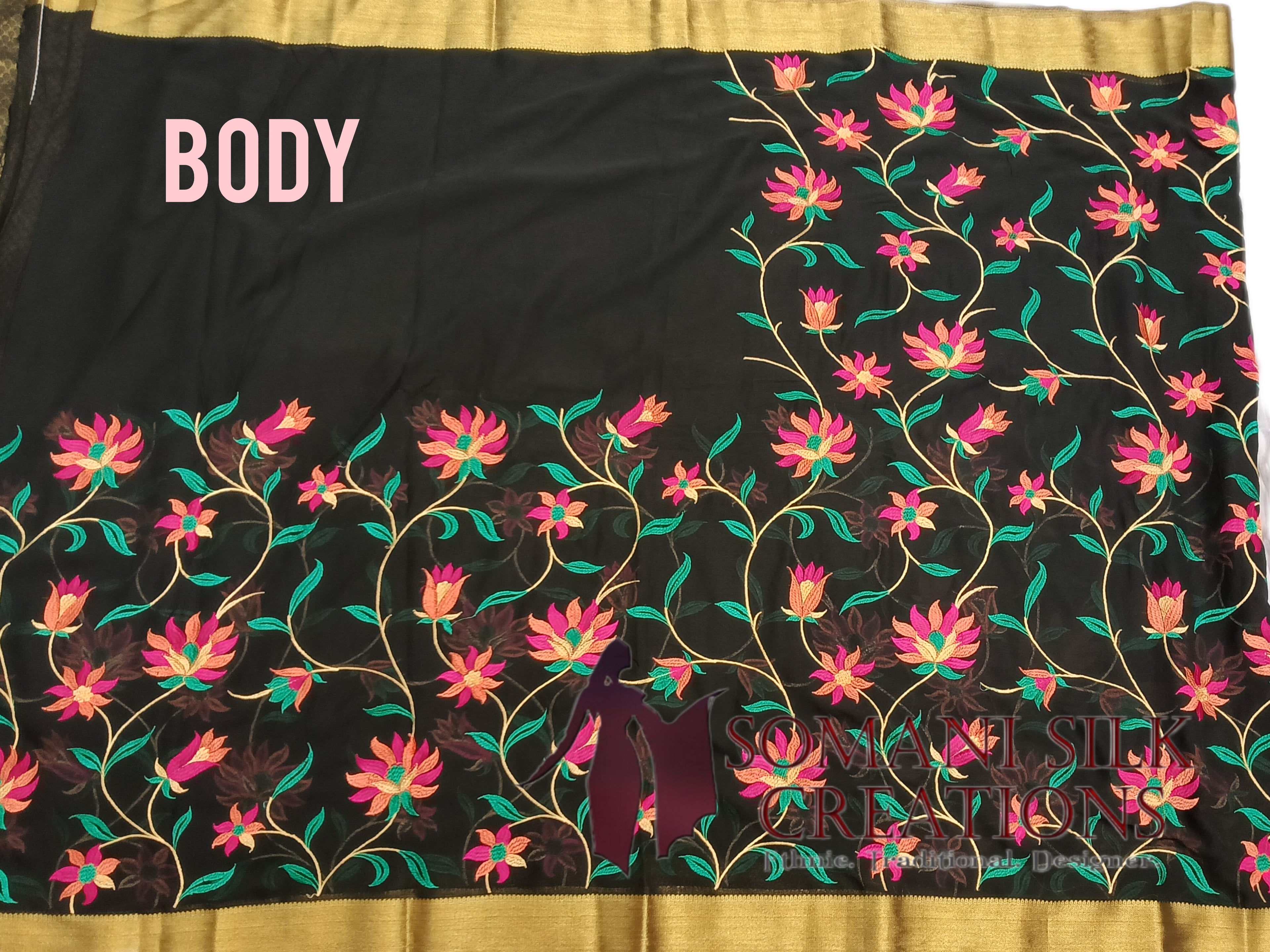 Black Chiffon Resham Jaal Embroidery Saree 