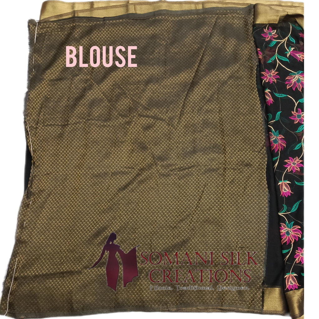 Black Chiffon Resham Jaal Embroidery Saree 