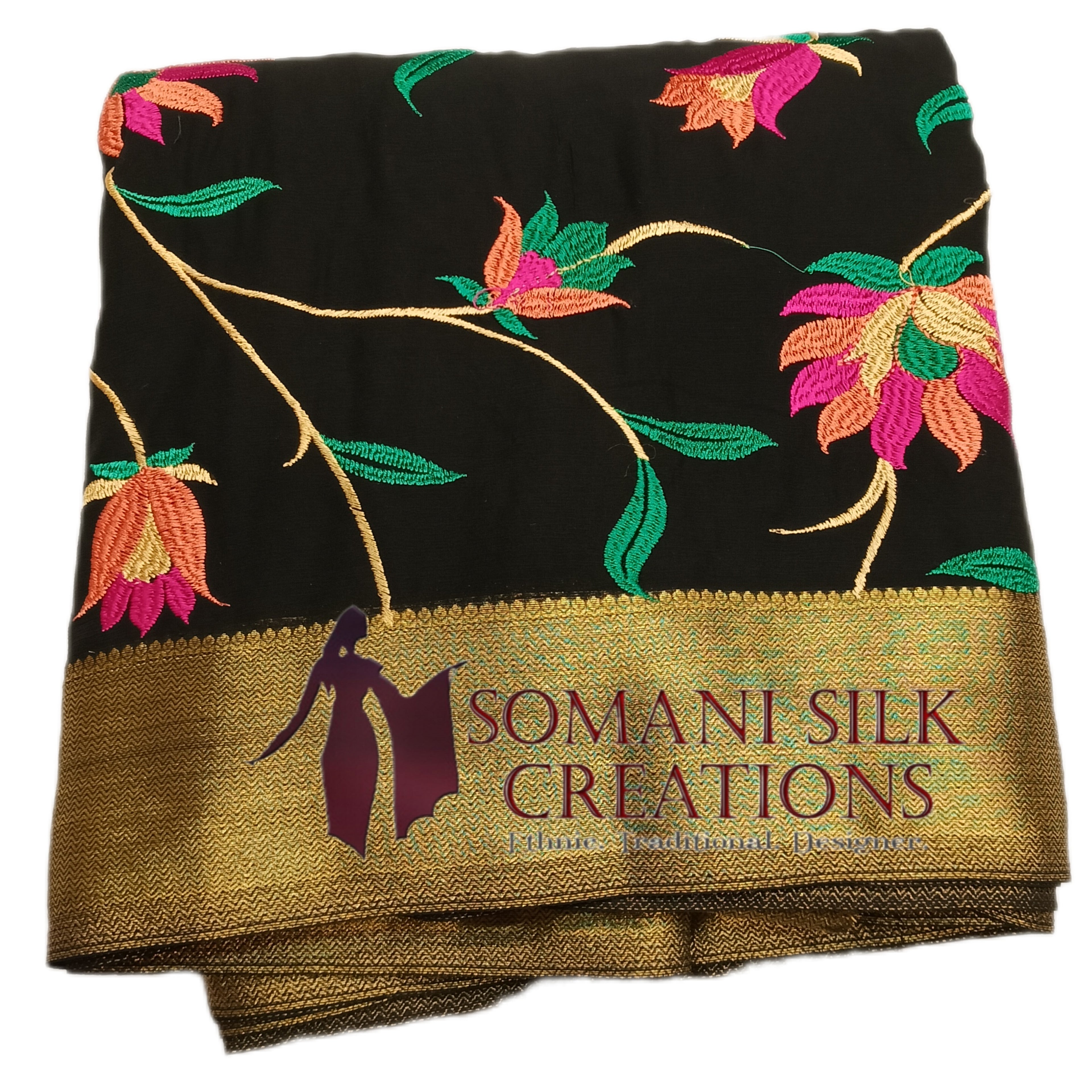 Black Chiffon Resham Jaal Embroidery Saree 