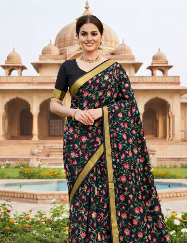 Black chiffon Embroidery Calcutta Saree