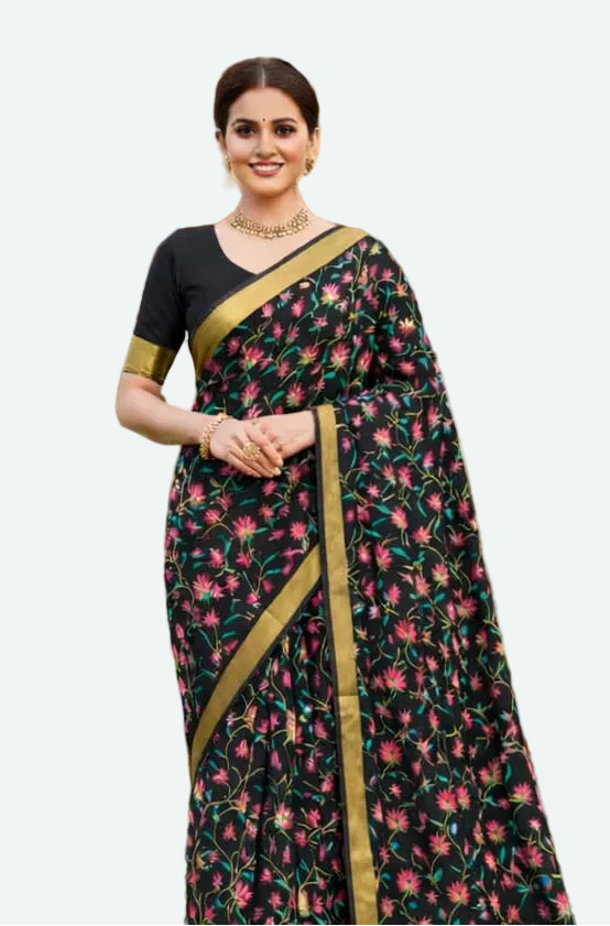 Black Schiffon Resham Jaal Embroidery Saree