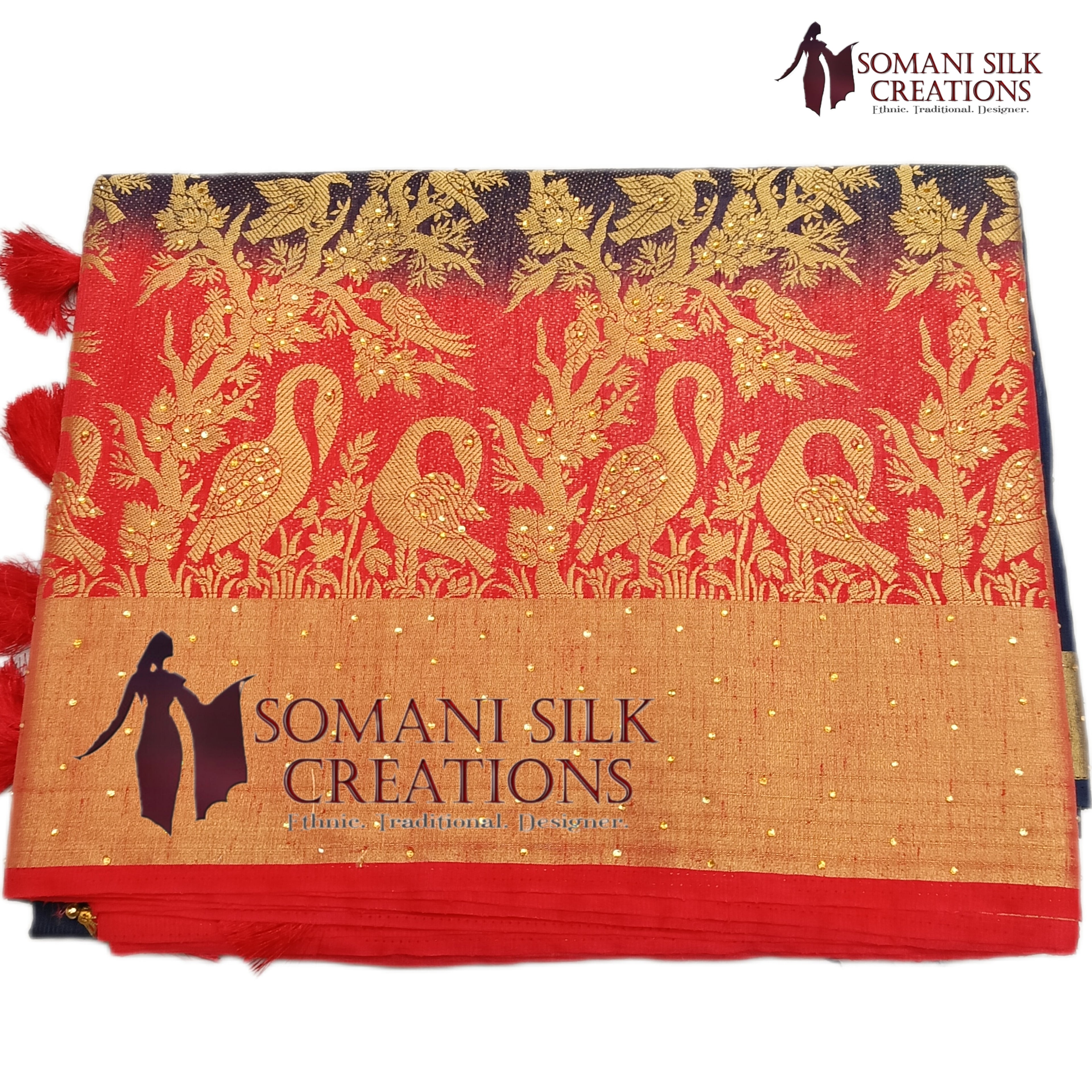 Blue Red Combination Srone Work Saree