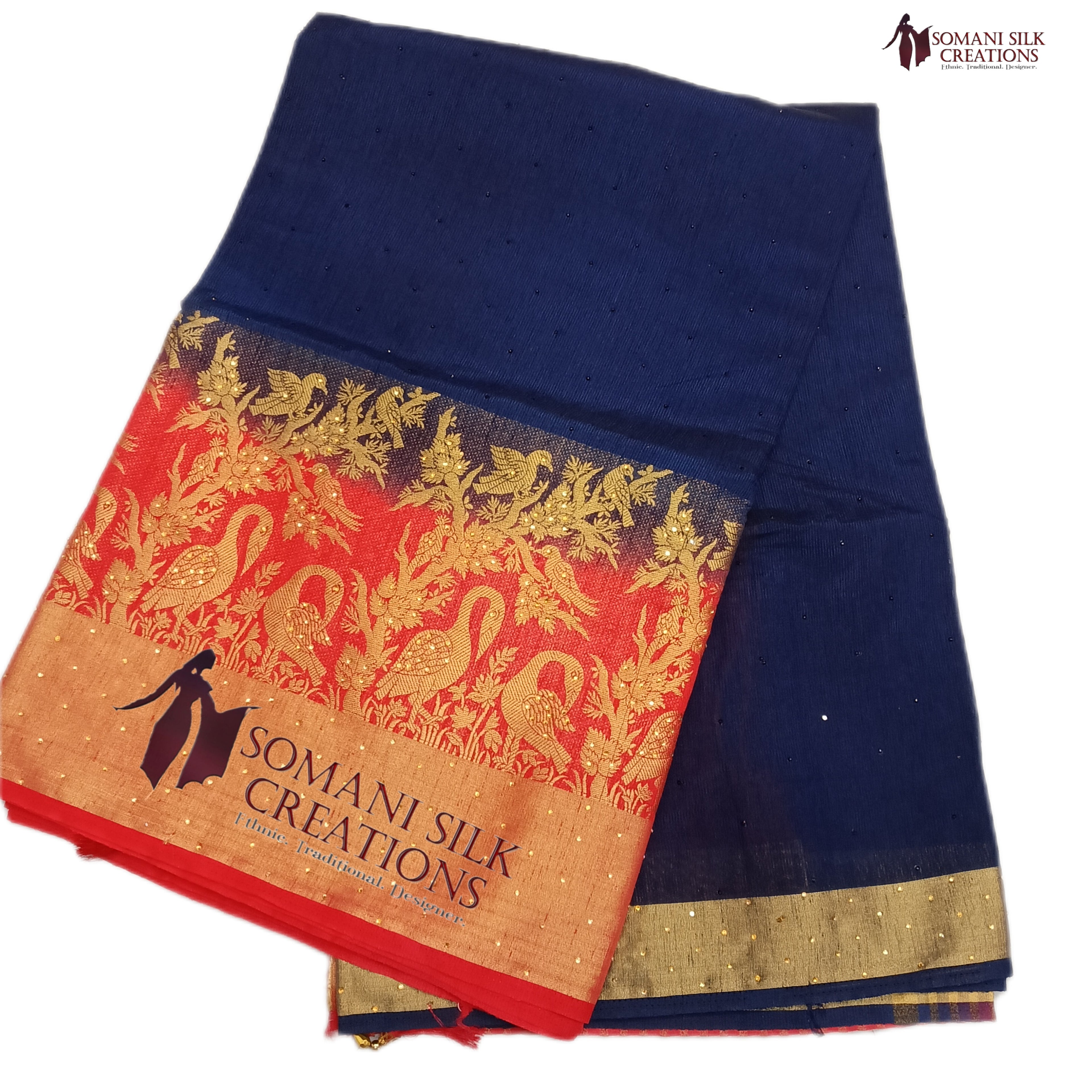 Blue Red Combination Srone Work Saree