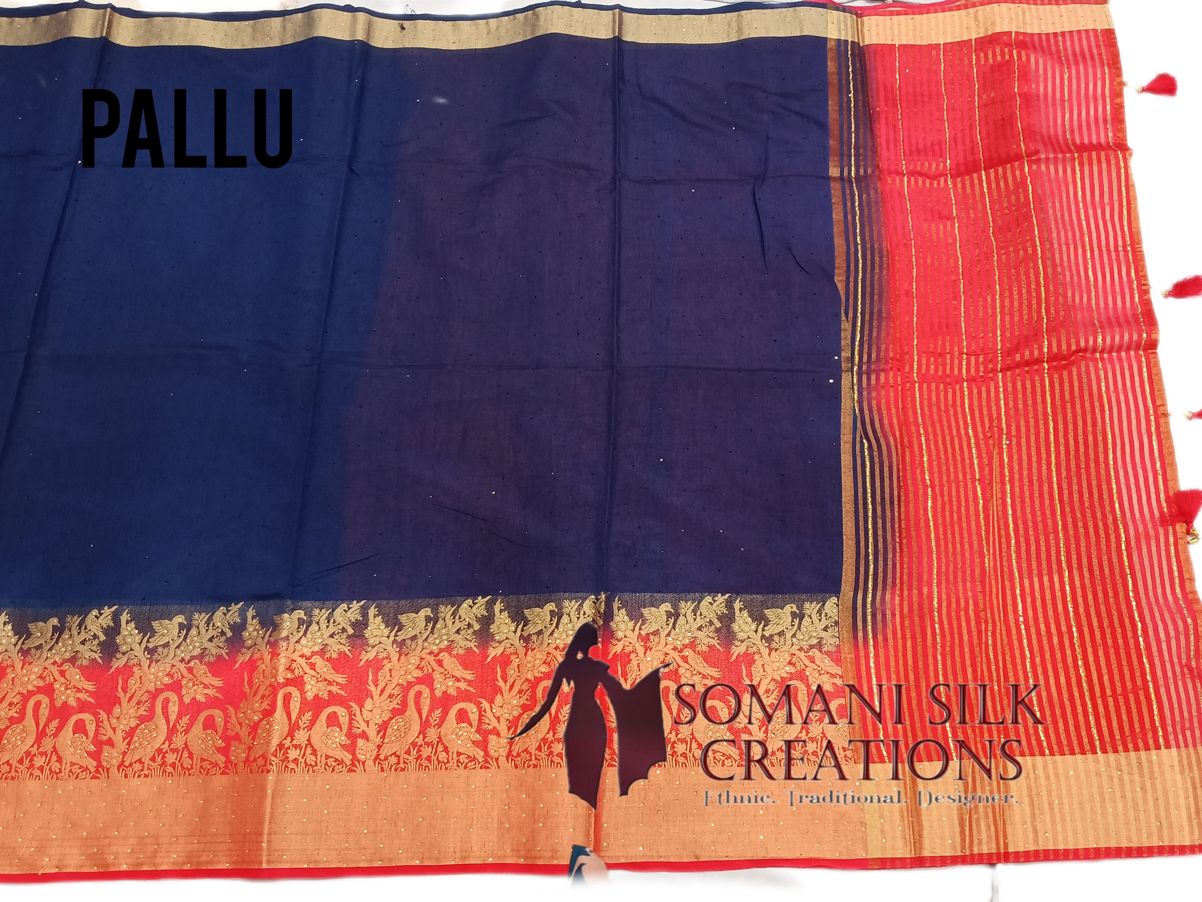 Blue Red Combination Srone Work Saree