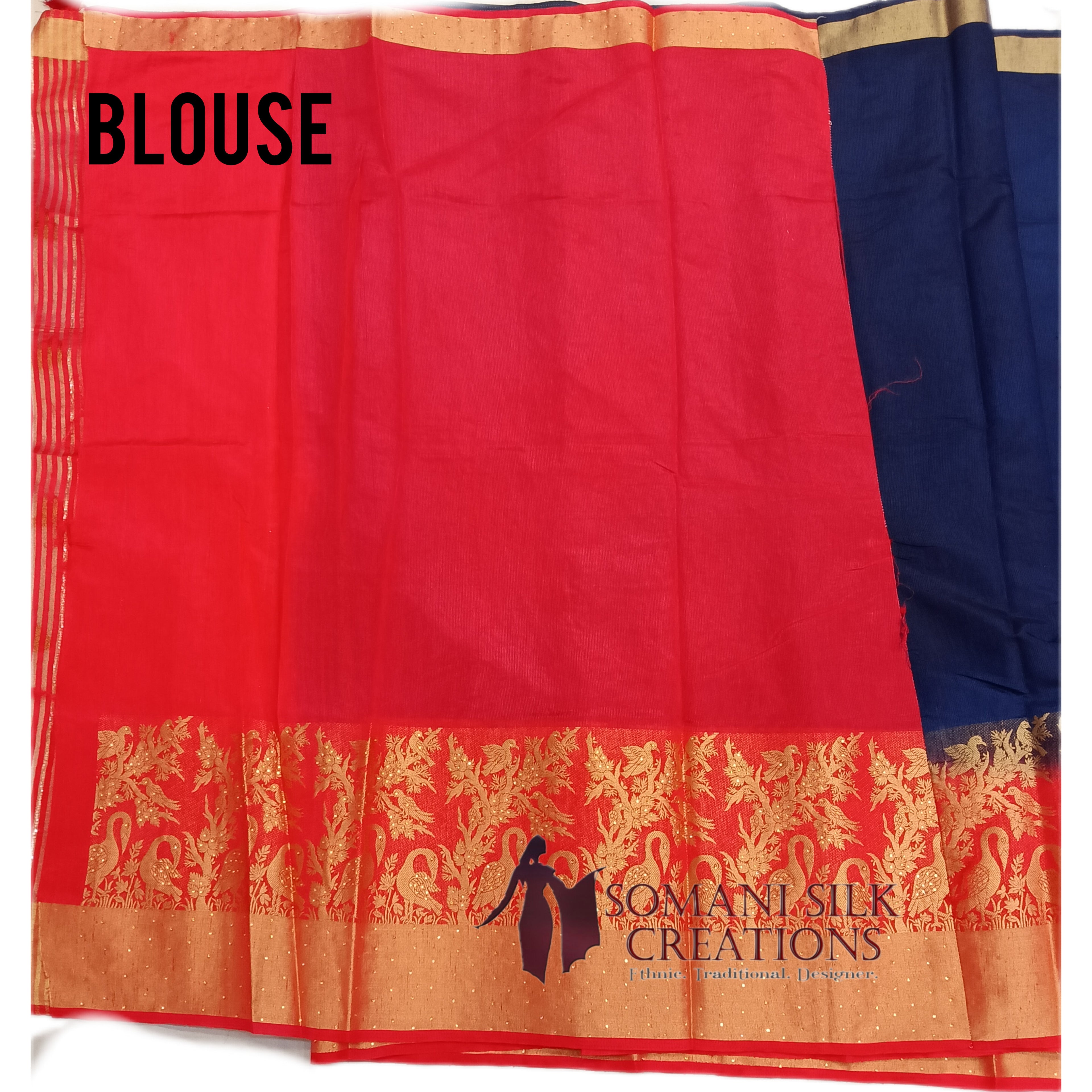 Blue Red Combination Srone Work Saree