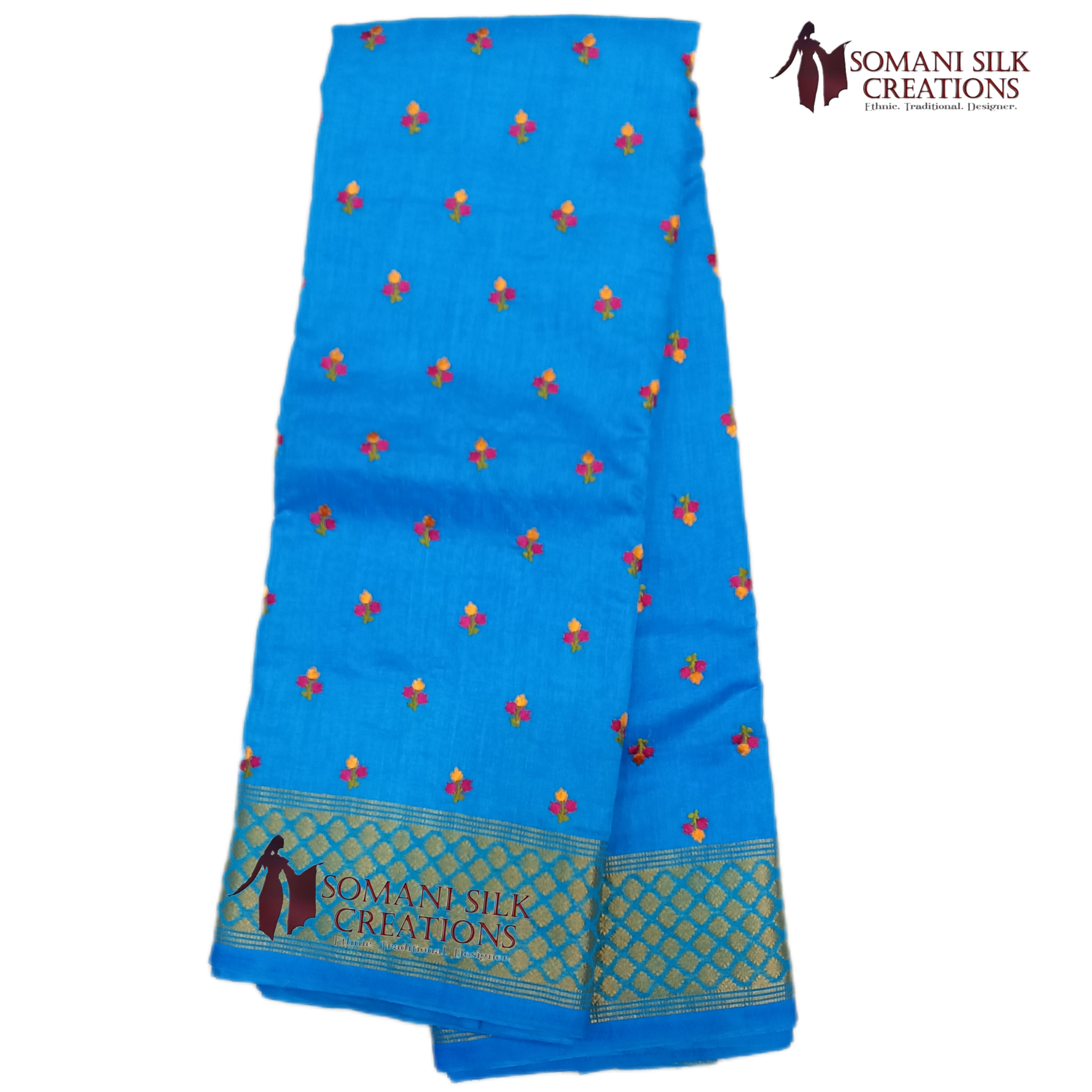 Blue Resham embroidery silk saree