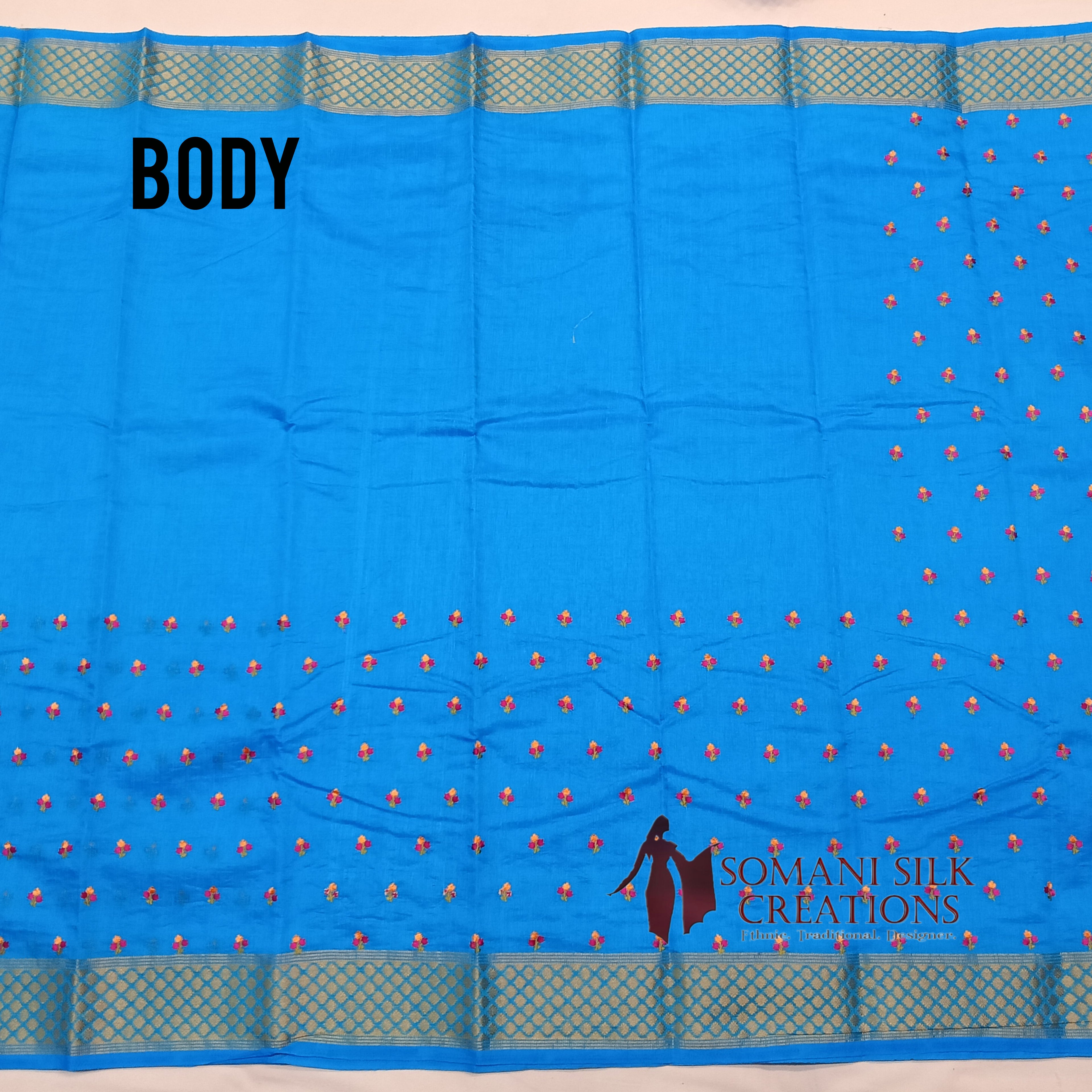 Blue Resham embroidery silk saree