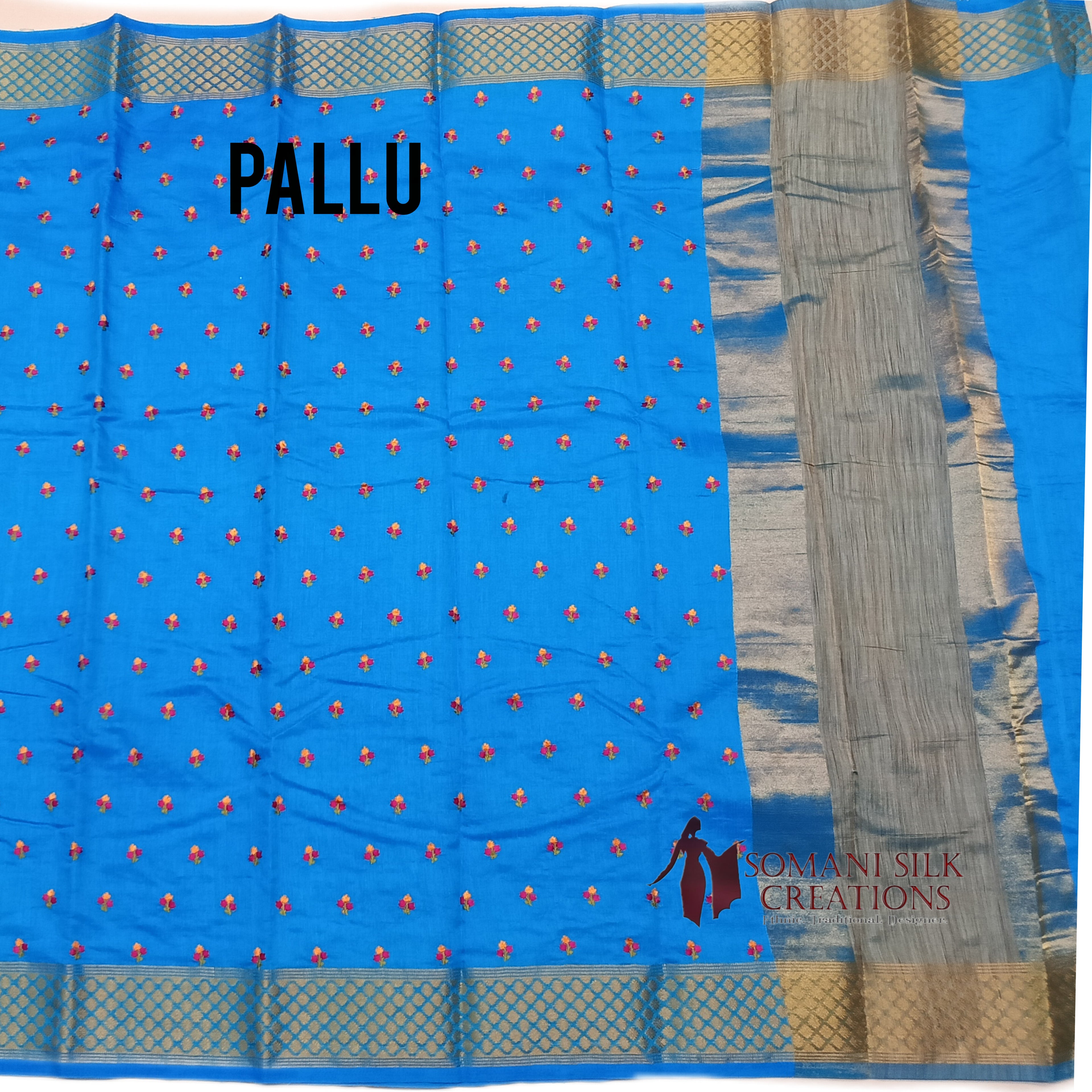 Blue Resham embroidery silk saree