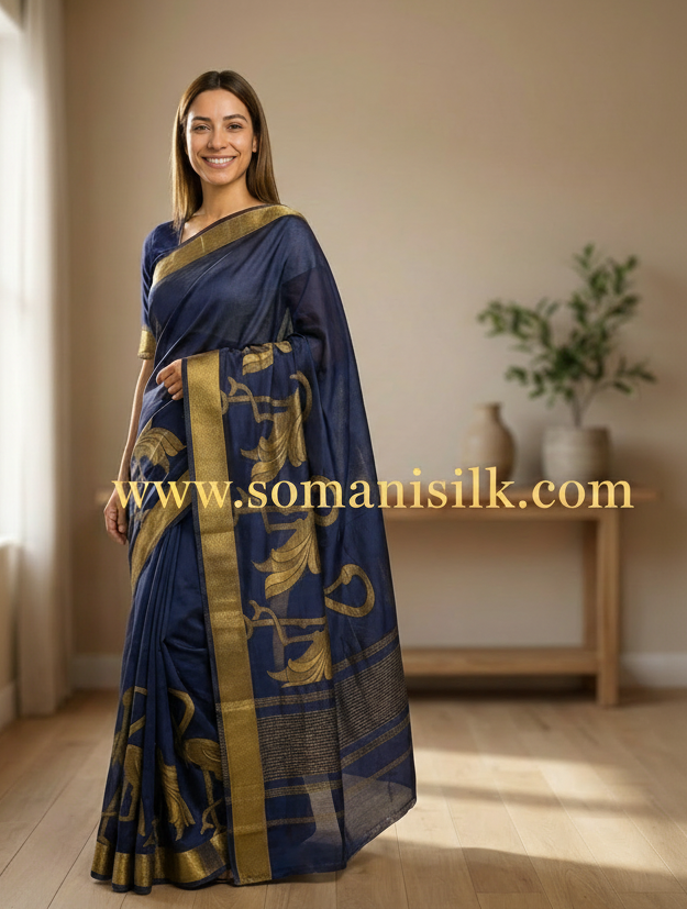 Blue plain saree