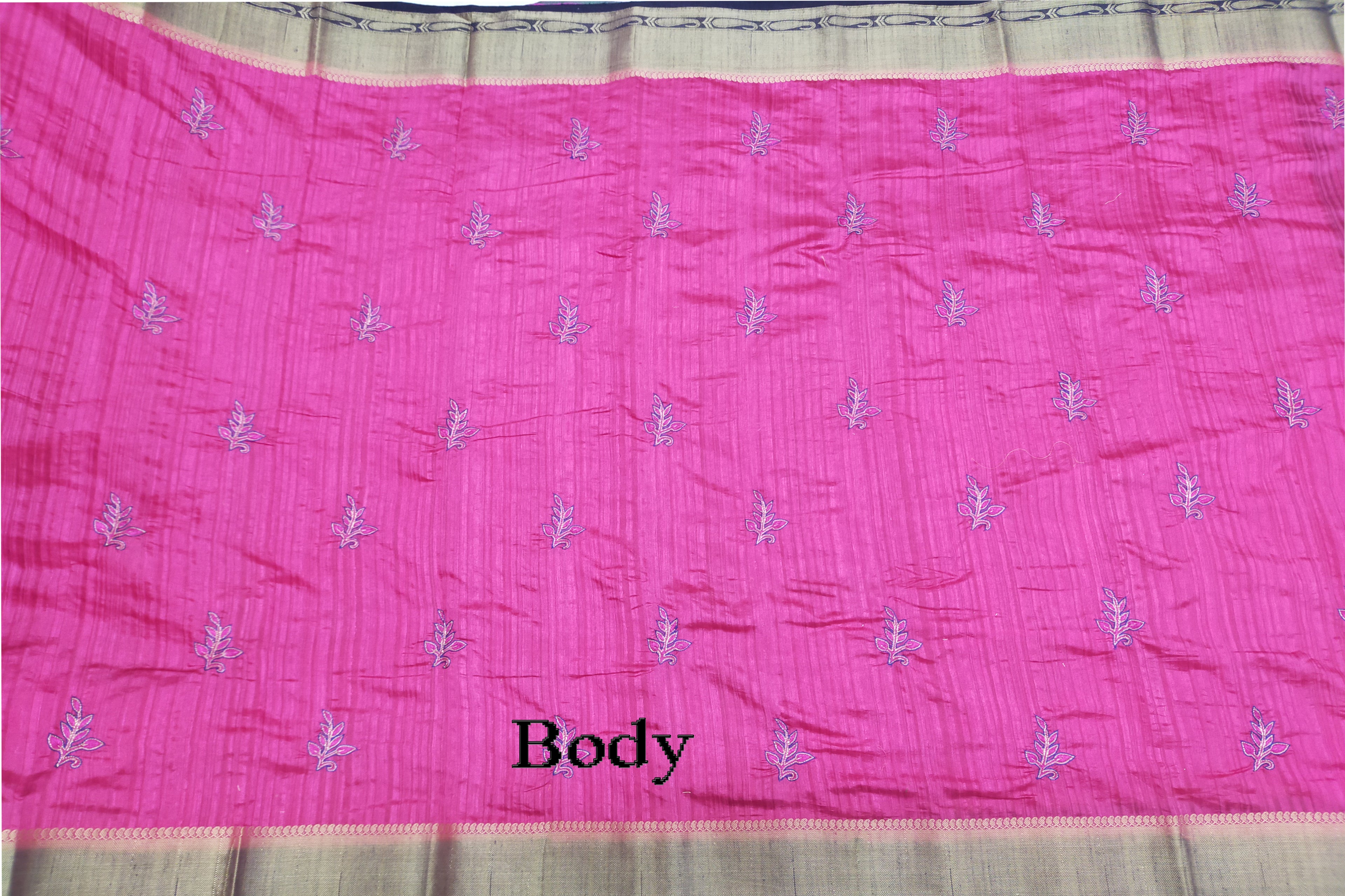Thread work silk saree linen