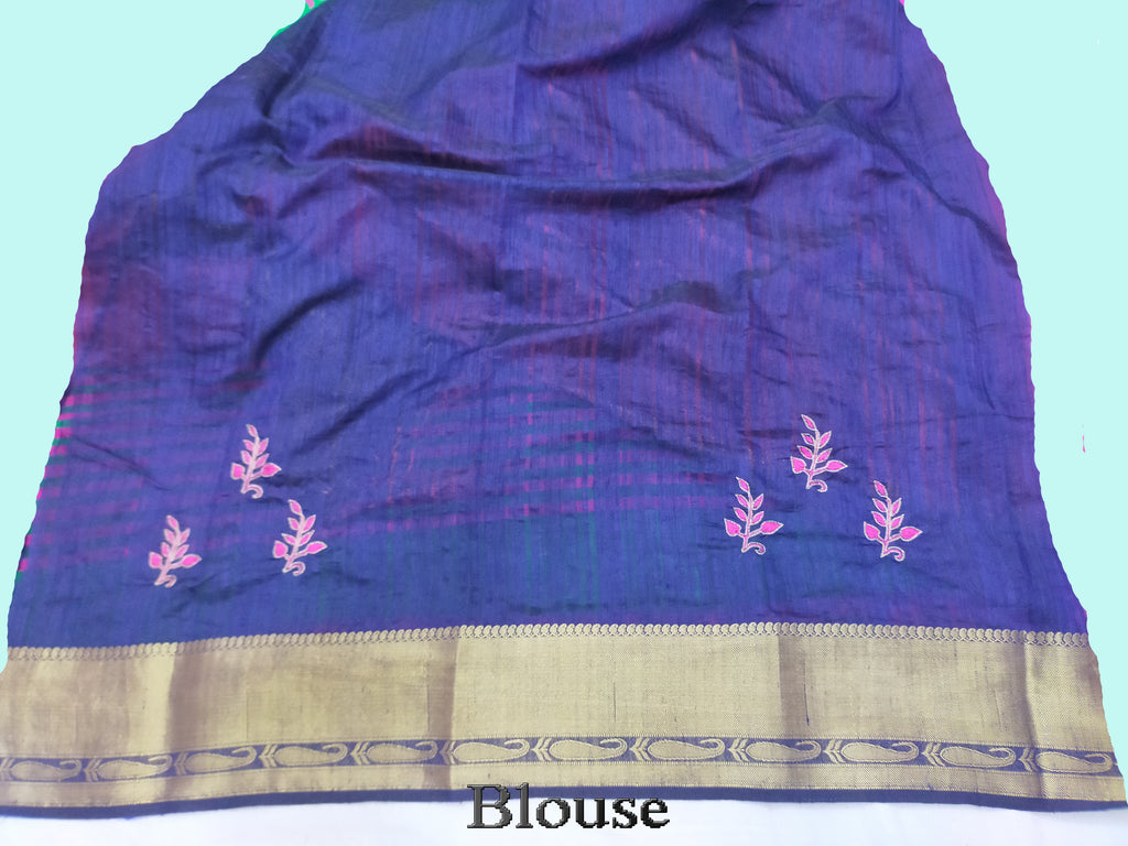 Thread work silk saree linen