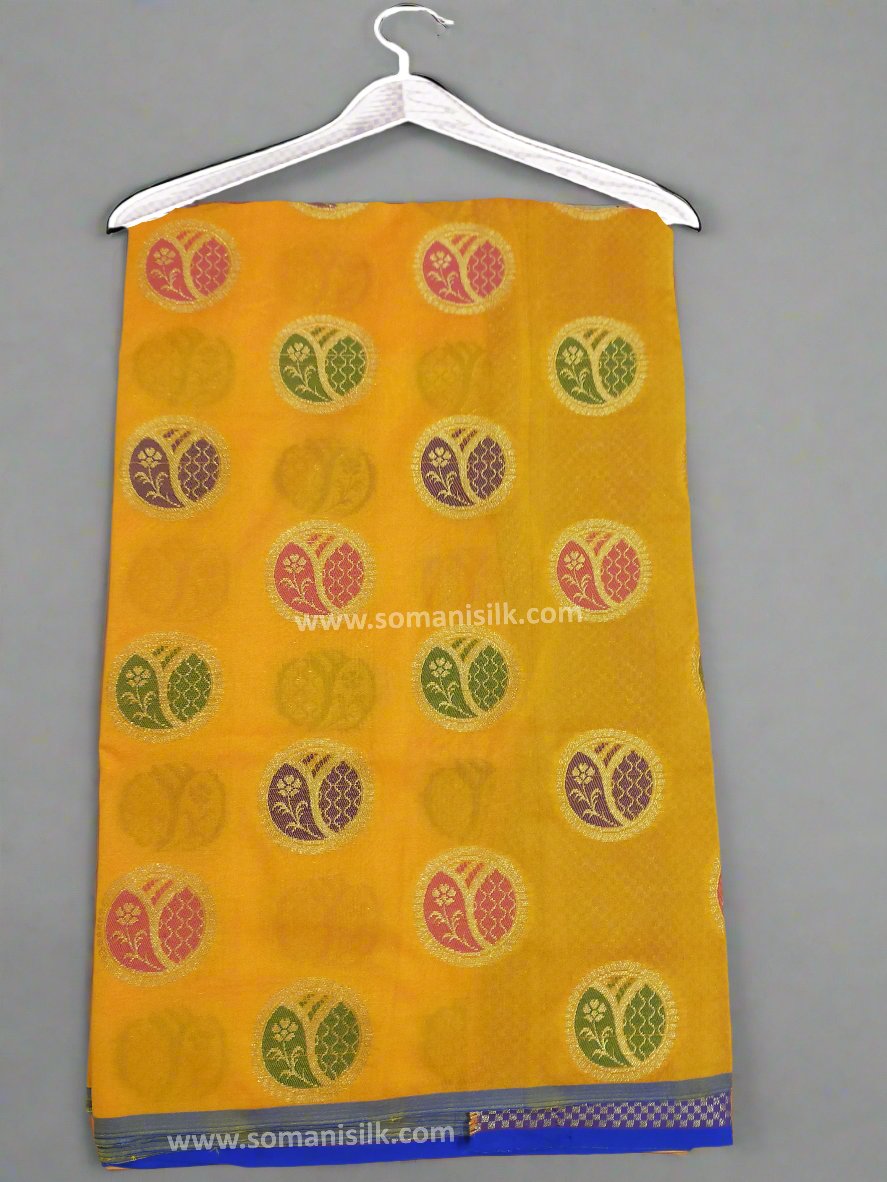 Yellow Banarsi Borderless saree with Tilfi Buti