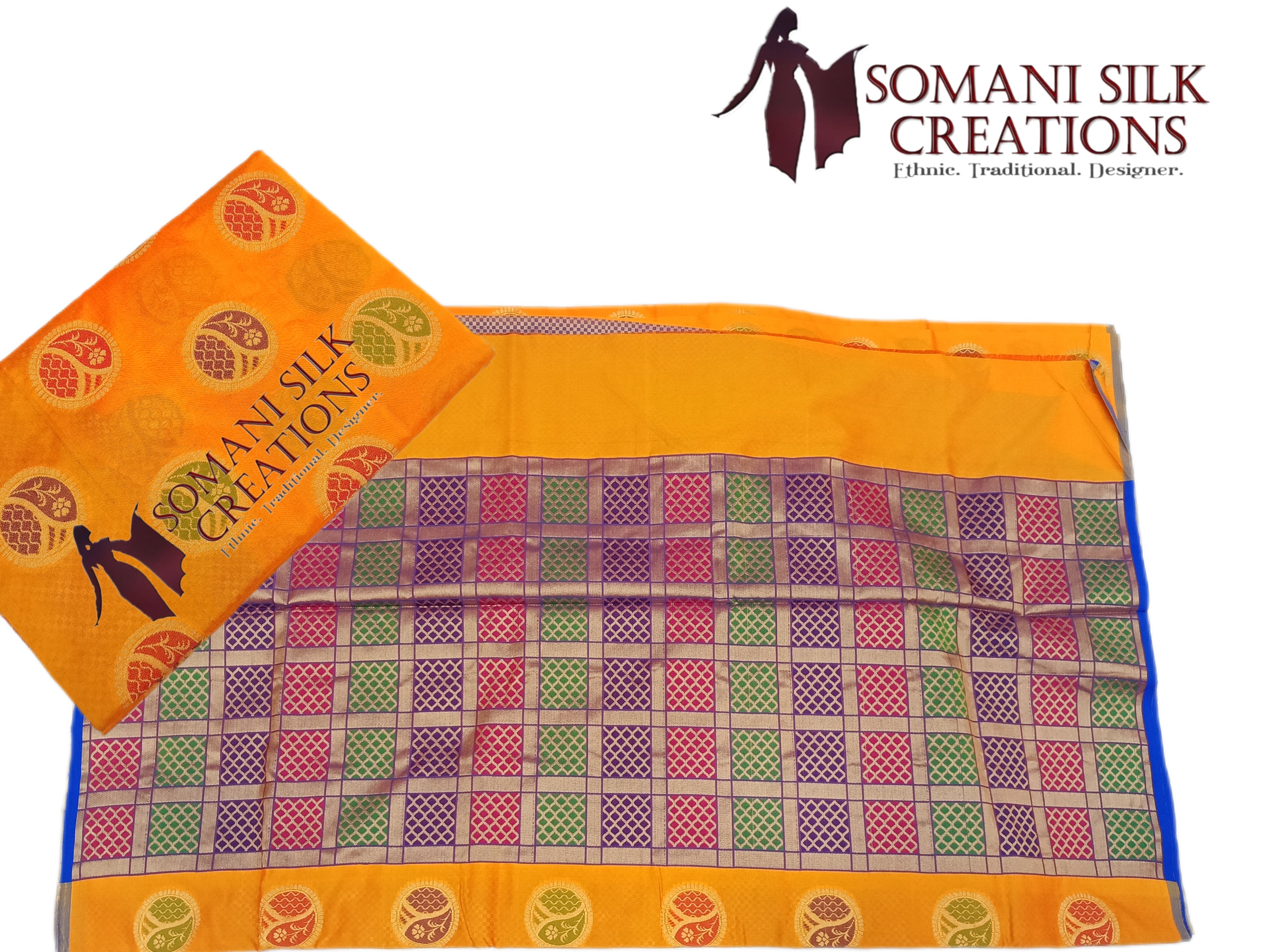Yellow Banarsi Borderless saree with Tilfi Buti