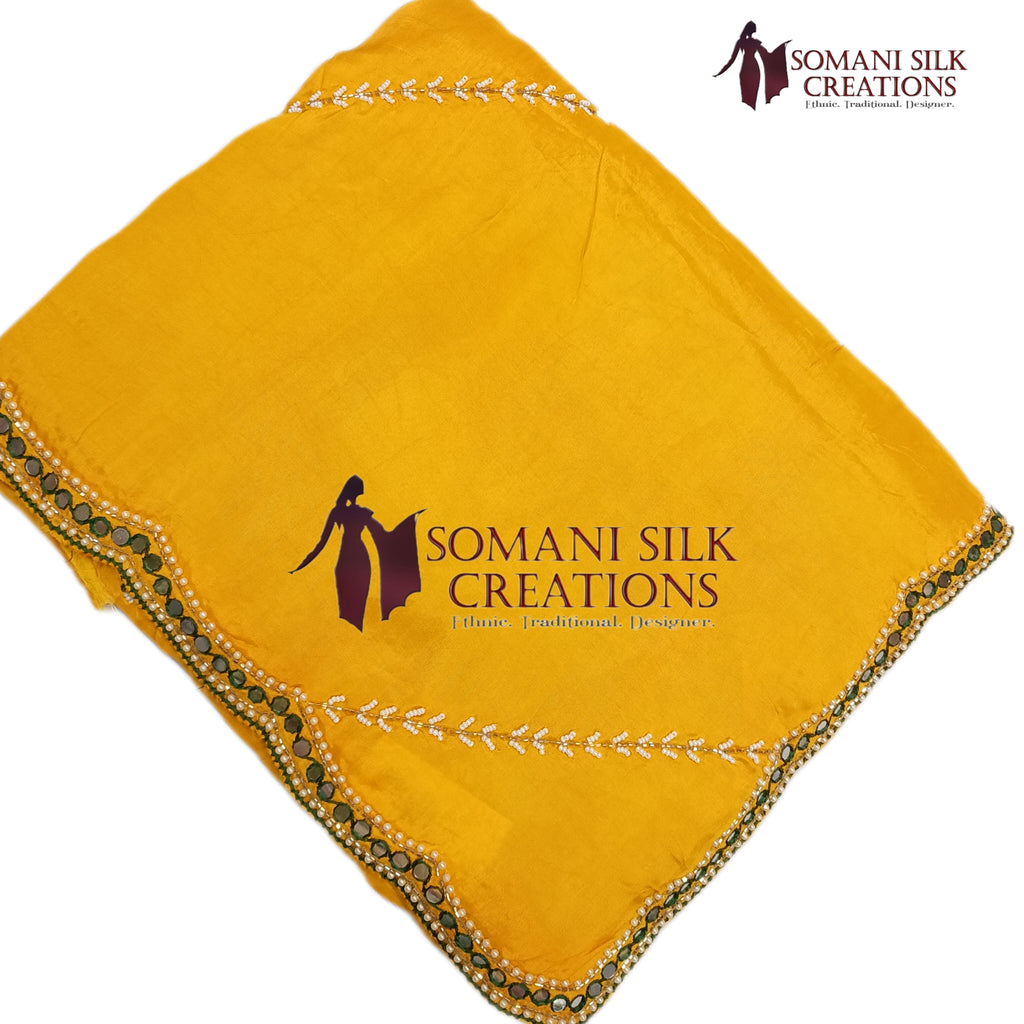 Yellow Color Kolkata Embroidery Saree for Haldi and Mehendi purpose