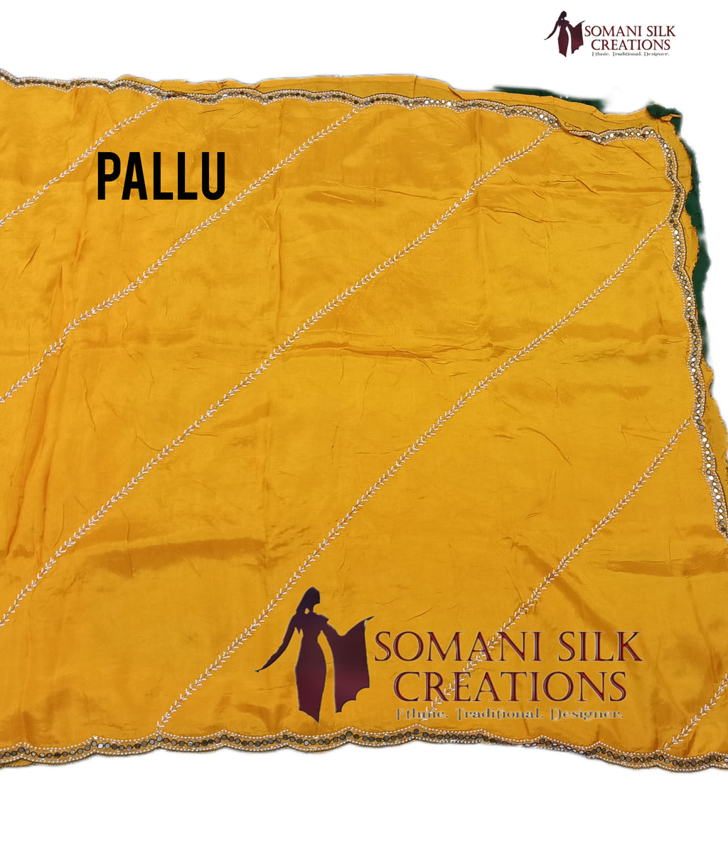 Yellow saree pallu with embroidery border 
