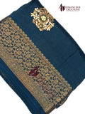 Peacock / Teel Blue saree with calcutta embroidery and contrast heavy work blouse
