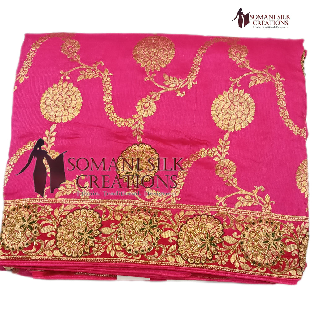 Jaal Pattern Pure Dola Silk with Embroidery Wedding Saree