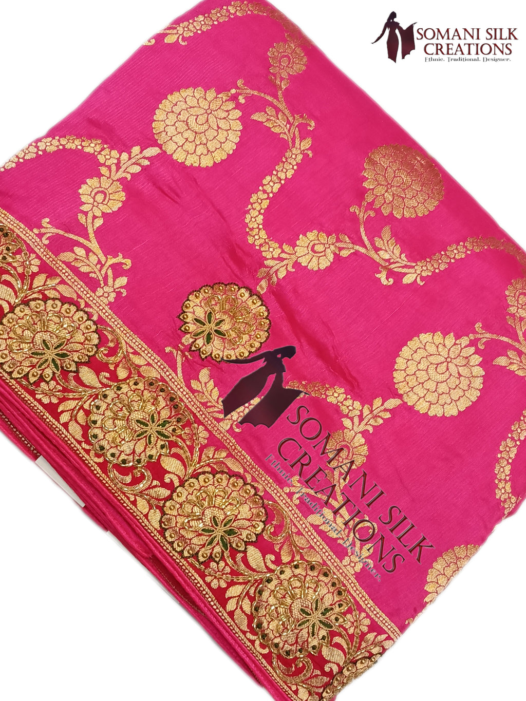 Jaal Pattern Pure Dola Silk with Embroidery Wedding Saree