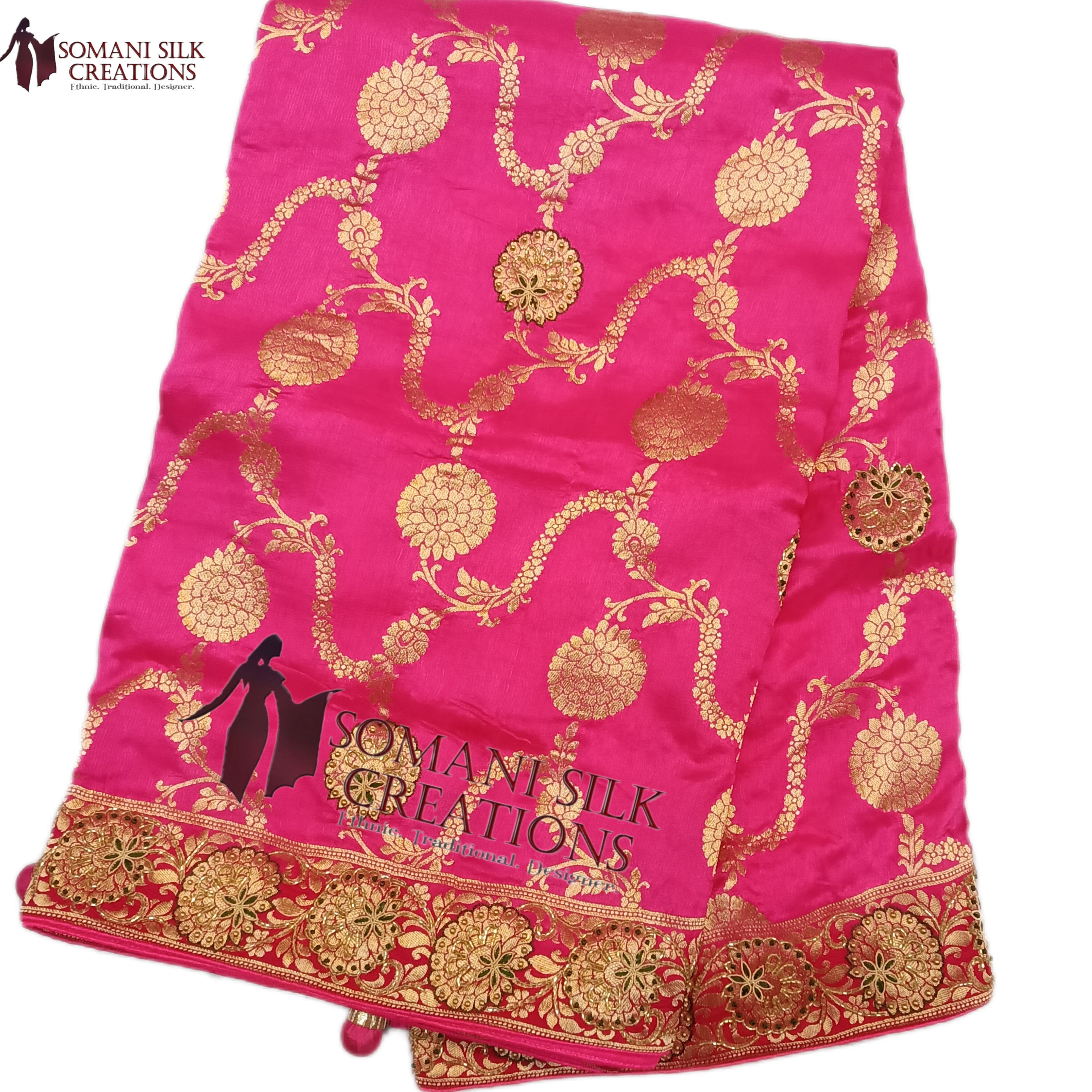 Jaal Pattern Pure Dola Silk with Embroidery Wedding Saree