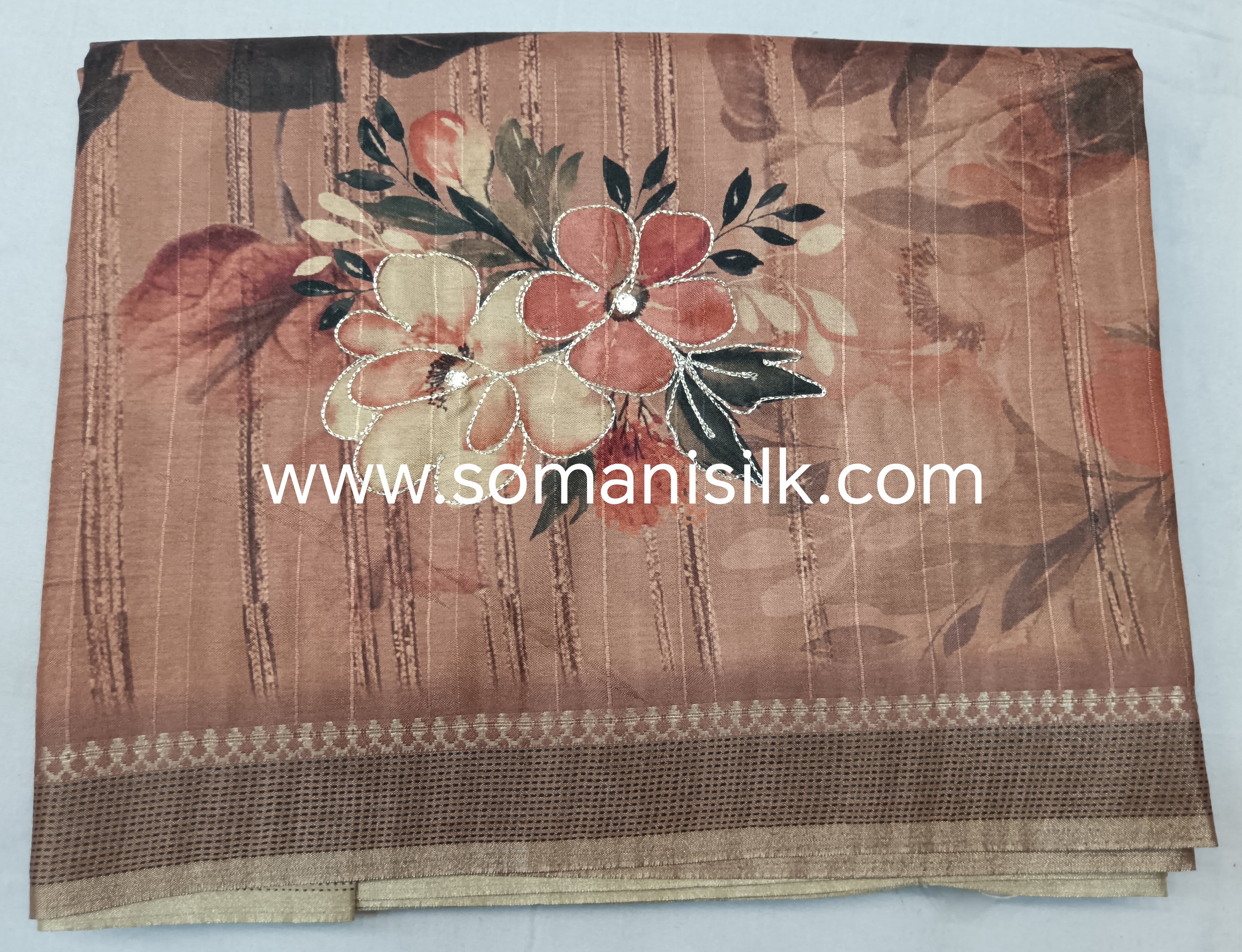 Floral digital print saree with embroidery, online digital print saree