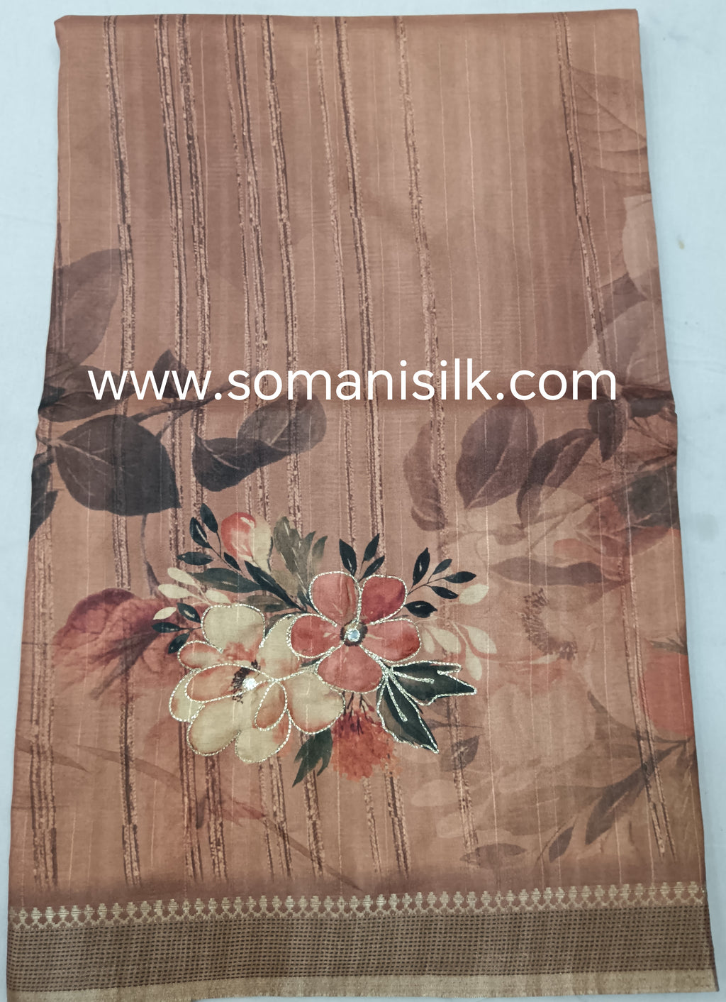 Floral digital print saree with embroidery, online digital print saree