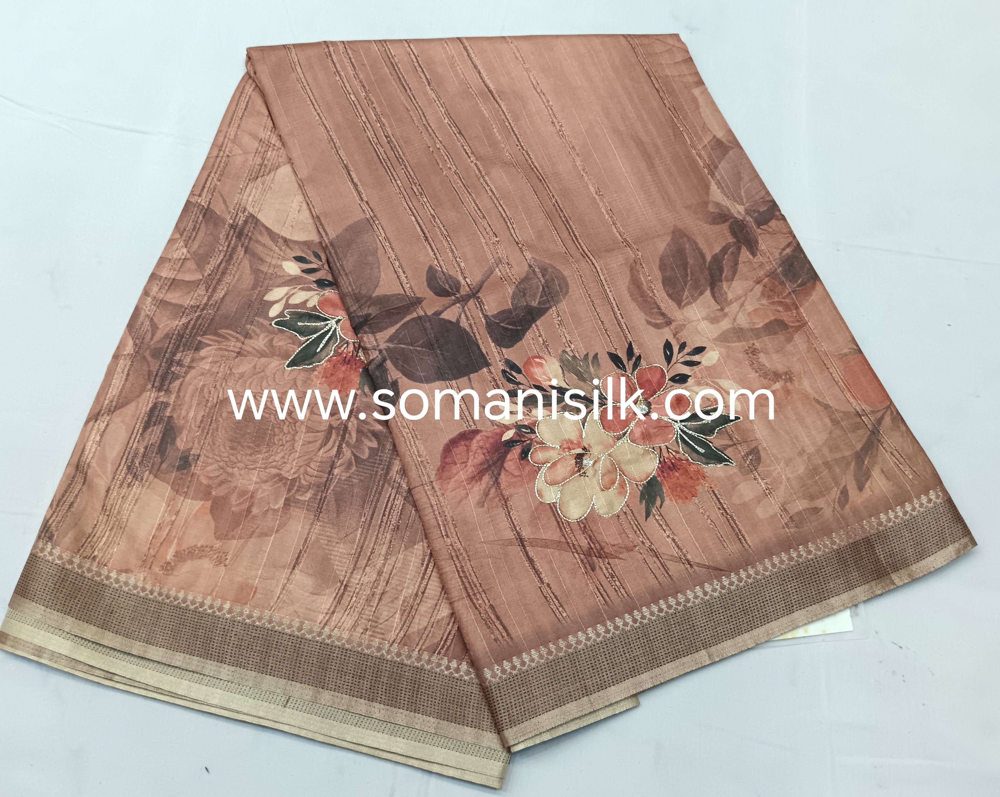 Floral digital print saree with embroidery, online digital print saree